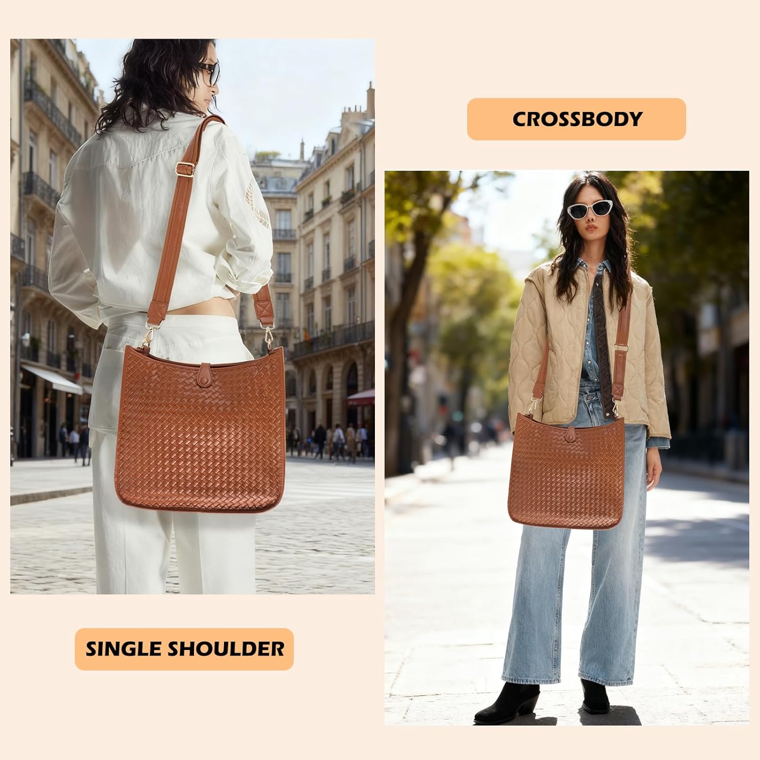 Women's Woven Crossbody Bag Large - Capacity PU Leather Shoulder Bag Casual Tote Purse with Adjustable Strap
