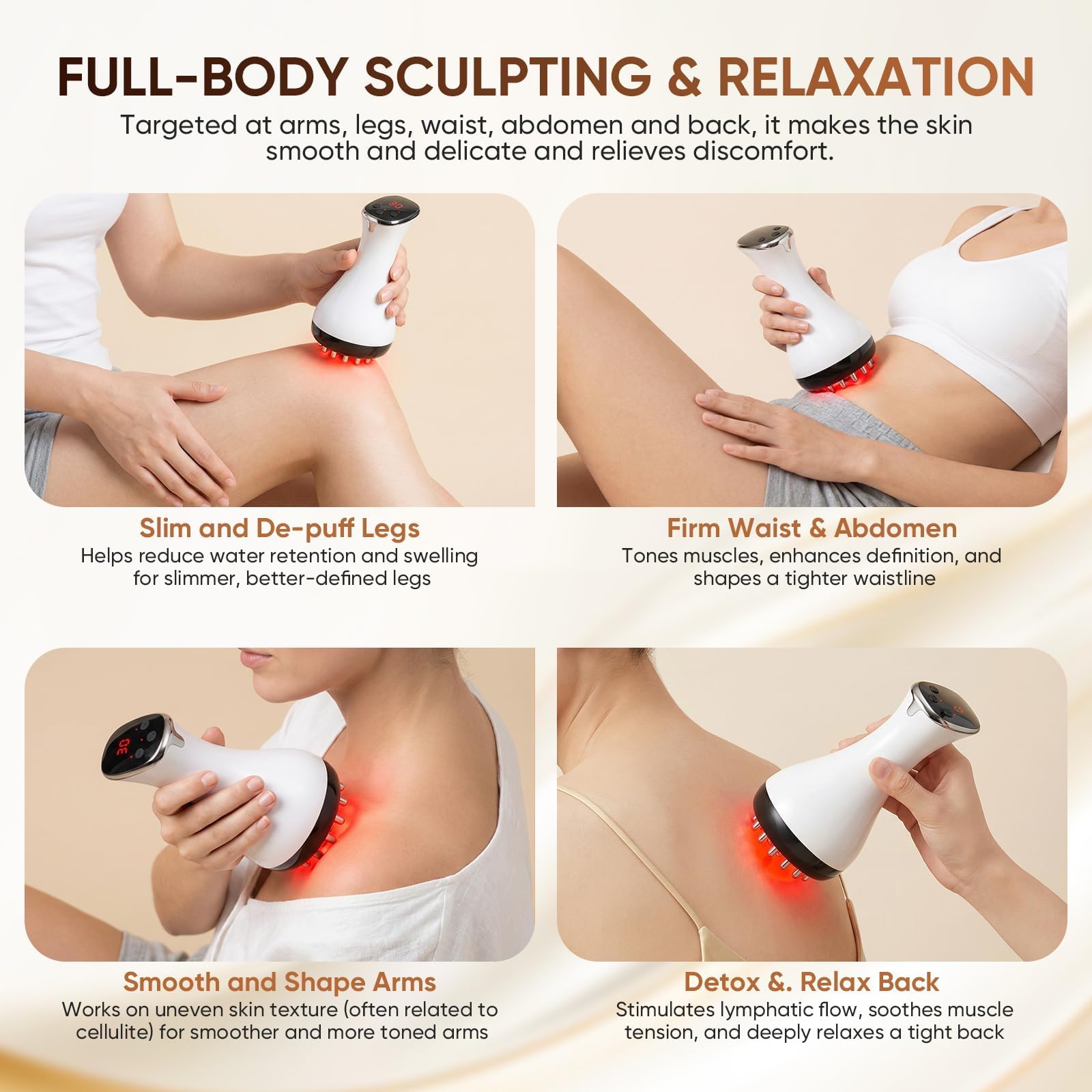 Massaggiatore per drenaggio linfatico, strumento per massaggio anticellulite e macchina per scolpire il corpo con microcorrente a 30 livelli, calore leggero e vibrazione per gambe, braccia e pancia