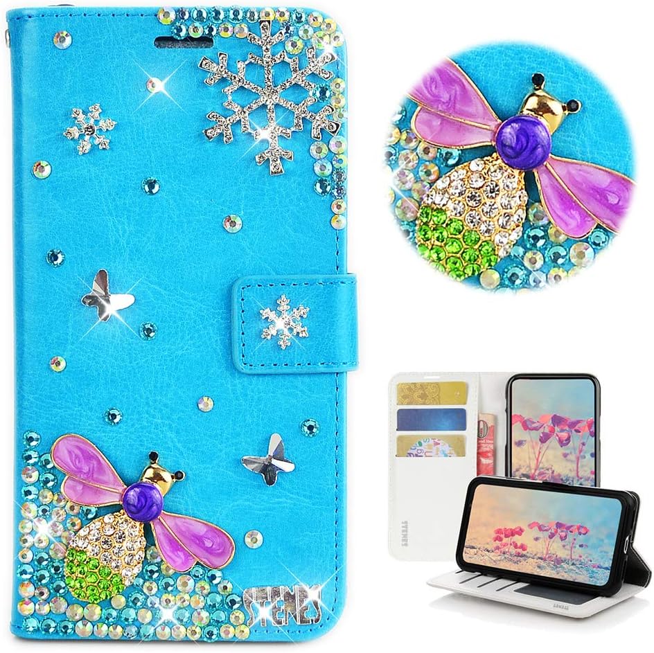 STENES Bling Wallet Phone Case Compatible with Samsung Galaxy A71 - Stylish - 3D Handmade Musoc Flowers Night Owl Glitter Magnetic Wallet Magnetic Wallet Stand Leather Cover Case - Red