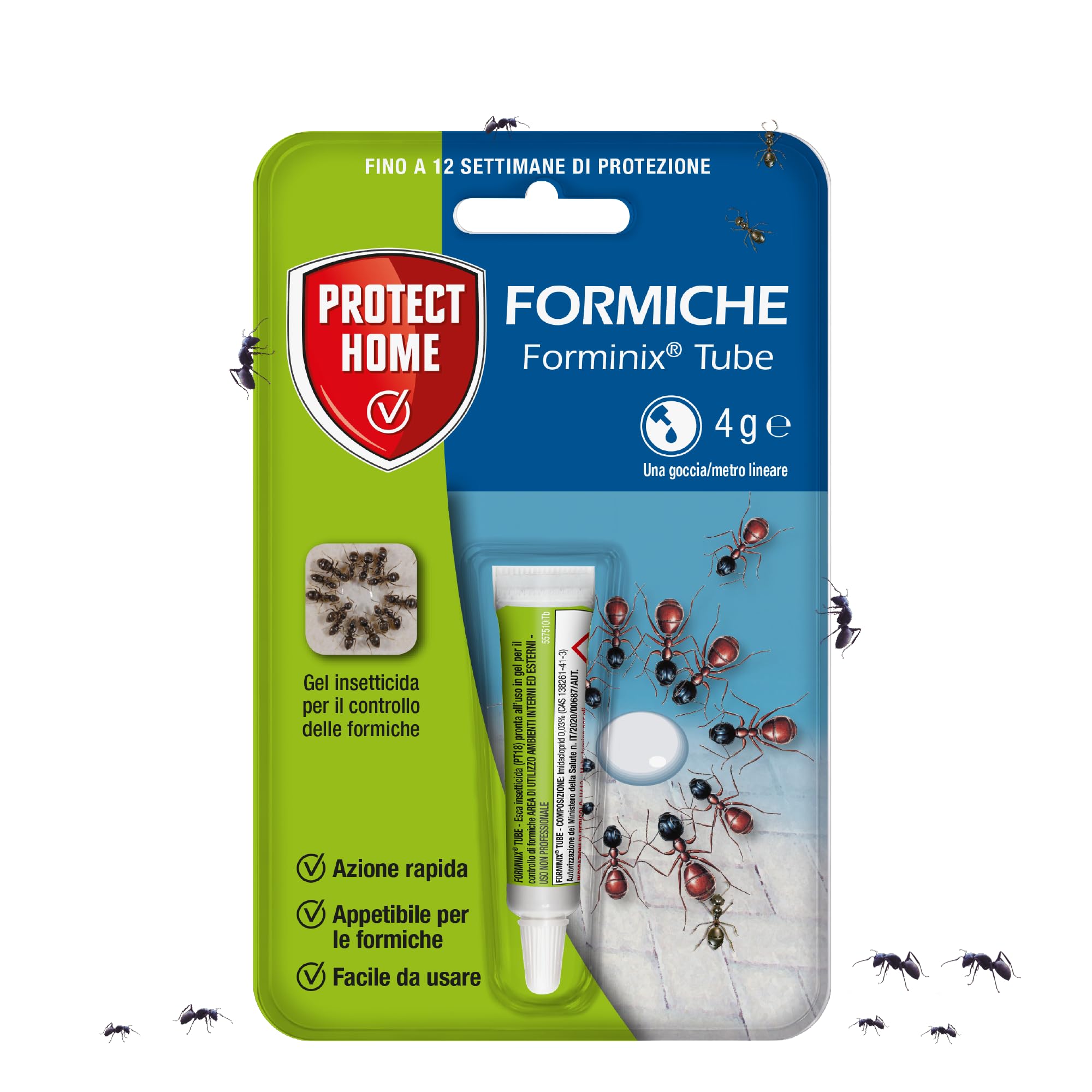 PROTECT HOME Forminix Tubetto Veleno per Formiche in Gel Pronto Uso. Efficace Elimina Il Nido in Breve Tempo. Ideale per Ambienti Interni ed Esterni. 4g