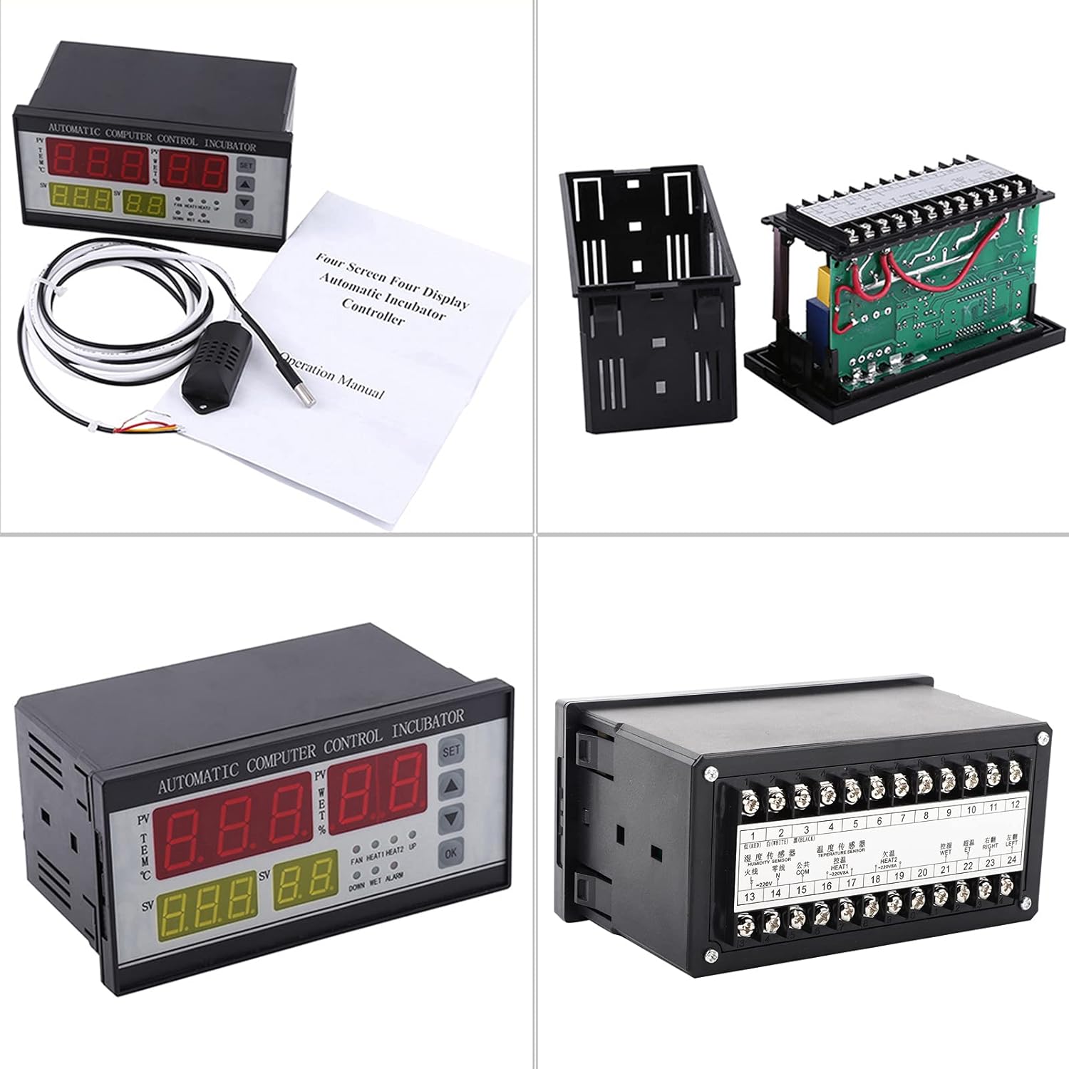 1PC Multifunctional Automatic Incubator Controller, Digital Temperature Humidity Controller for Eggs Incubator, with 4 - Screen Display and 7 Signal Outputs for Poultry Hatchers, C