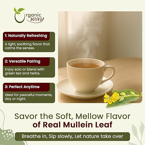 Miniatura 4 de Organic Way Hoja de gordolobo  Té de hierbas (Verbascum thapsus) cortado y tamizado - Cosecha silvestre europea  Certificado orgánico y Kosher  Sin