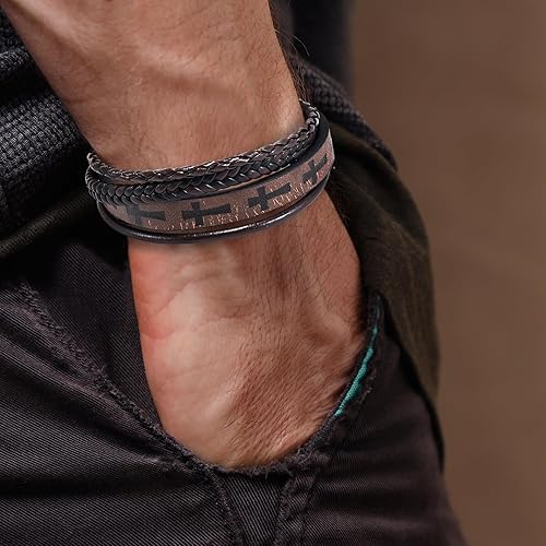 Miniatura 4 de Hamoery Men Leather Bracelet Punk Braided Rope Alloy Bracelet Bangle Wristband