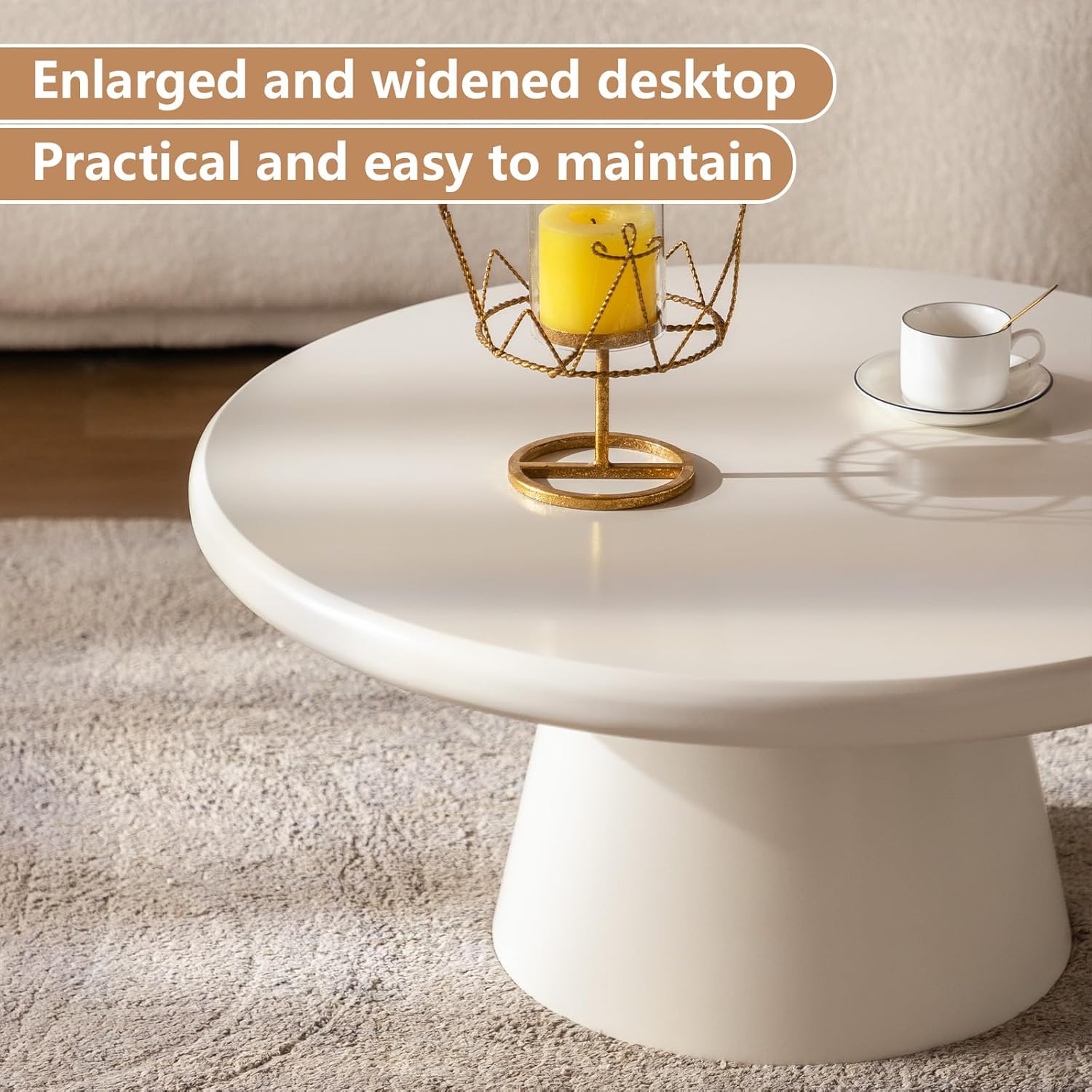 Cloud-Shape Cute Coffee Table Cream White Irregular Coffee Tables with 3 Short Legs Modern Live Round Edge Coffee Table for Living Room Bedroom Easy Assembly (Round Table)