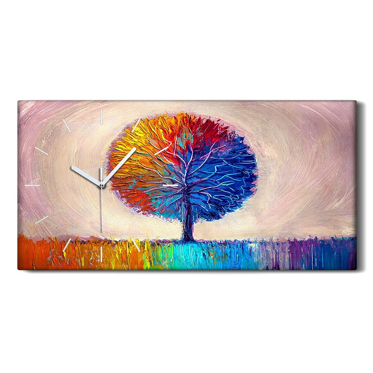 Horloge sur toile 60x30cm Coloray avec fond artistique arbre et mouvement silencieux