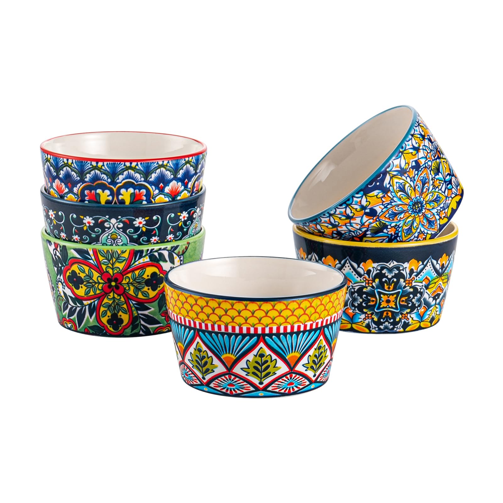 HENXFEN LEAD Porcelana do sufletu, 230 ml, zestaw 6 sztuk, kolorowe suflety Creme Brulee, do pysznego przyprawionego mięsa, ragout finy i pudddingu, styl boho