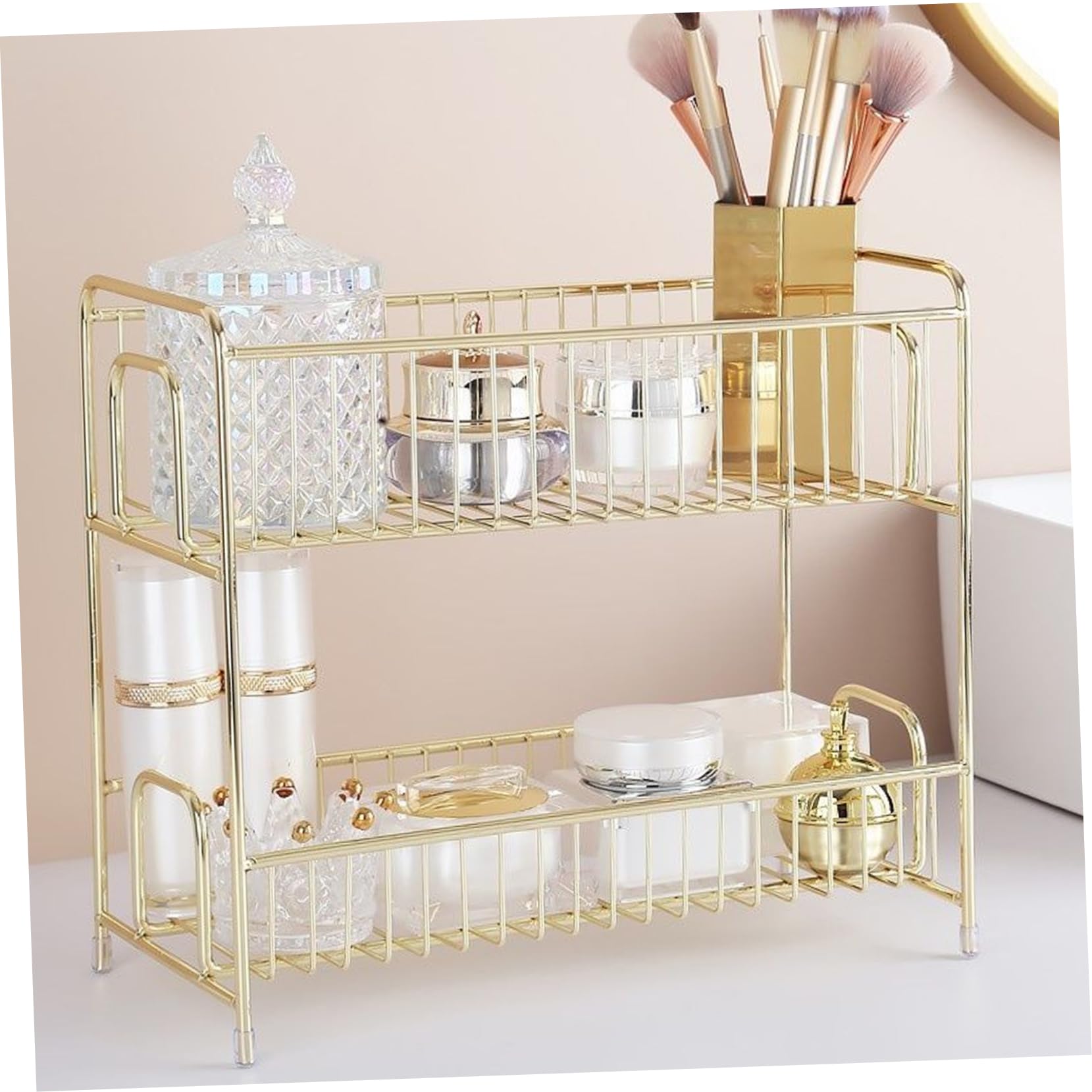 Garneck Gold Plated Iron Double Layer Storage Rack Kitchen Accessory Household Sponge Drain Rack Draining Holder