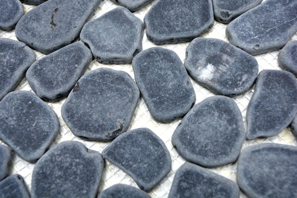 Mosaik Fliese Flußkiesel Steinkiesel Kiesel geschnitten schwarz grau anthrazit für BODEN WAND BAD WC DUSCHE FLIESENSPIEGEL THEKENVERKLEIDUNG BADEWANNENVERKLEIDUNG Mosaikmatte Mosaikplatte | 10 Matten