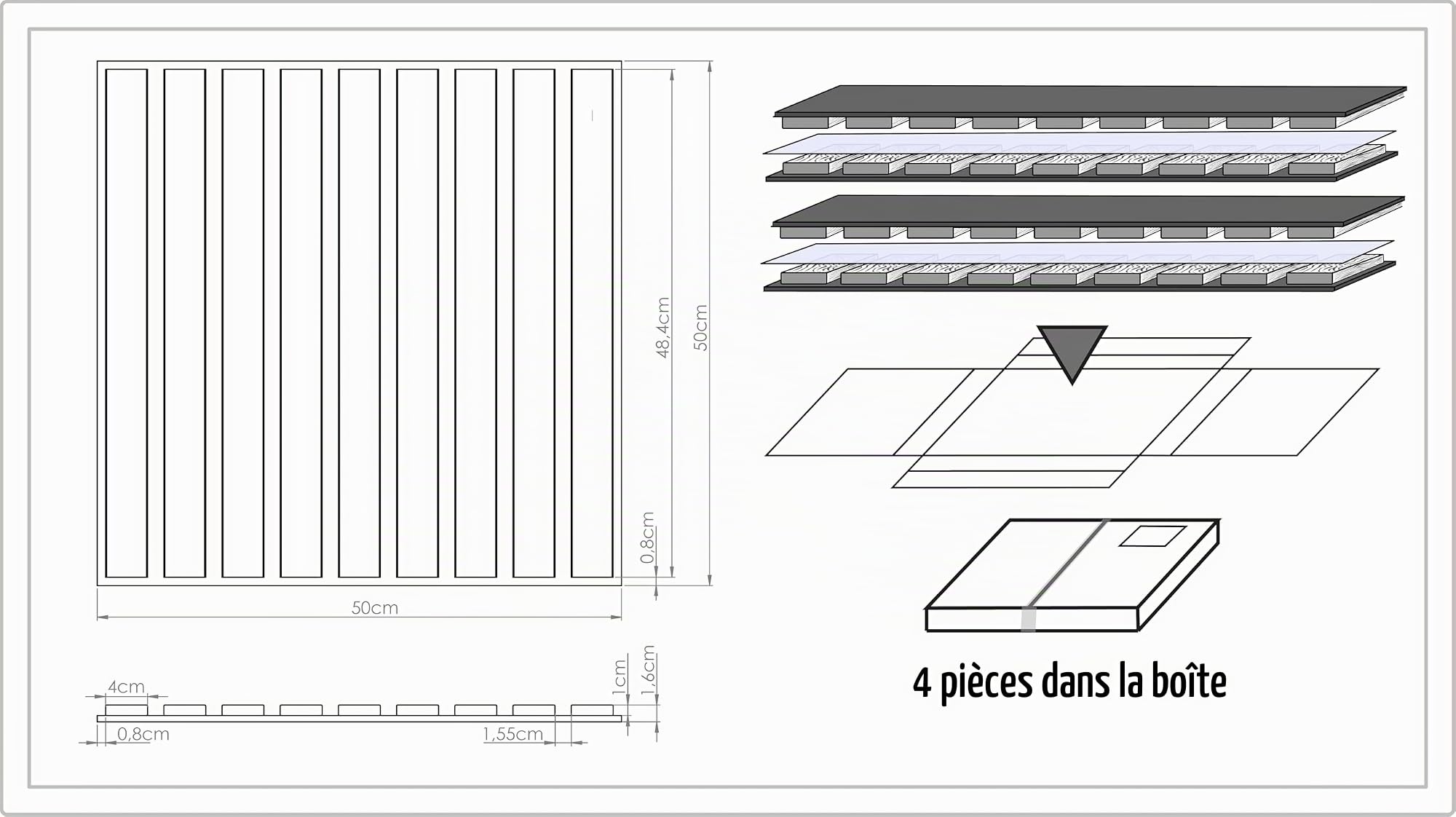 BD ART Panneaux Acoustiques 50x50 cm – Fabriqué en Pologne – Effet Marbre – Revêtement Mural Intérieur – Panneaux Muraux Aspect Bois – Panneaux 3D à Lames – Set de 4 Pièces