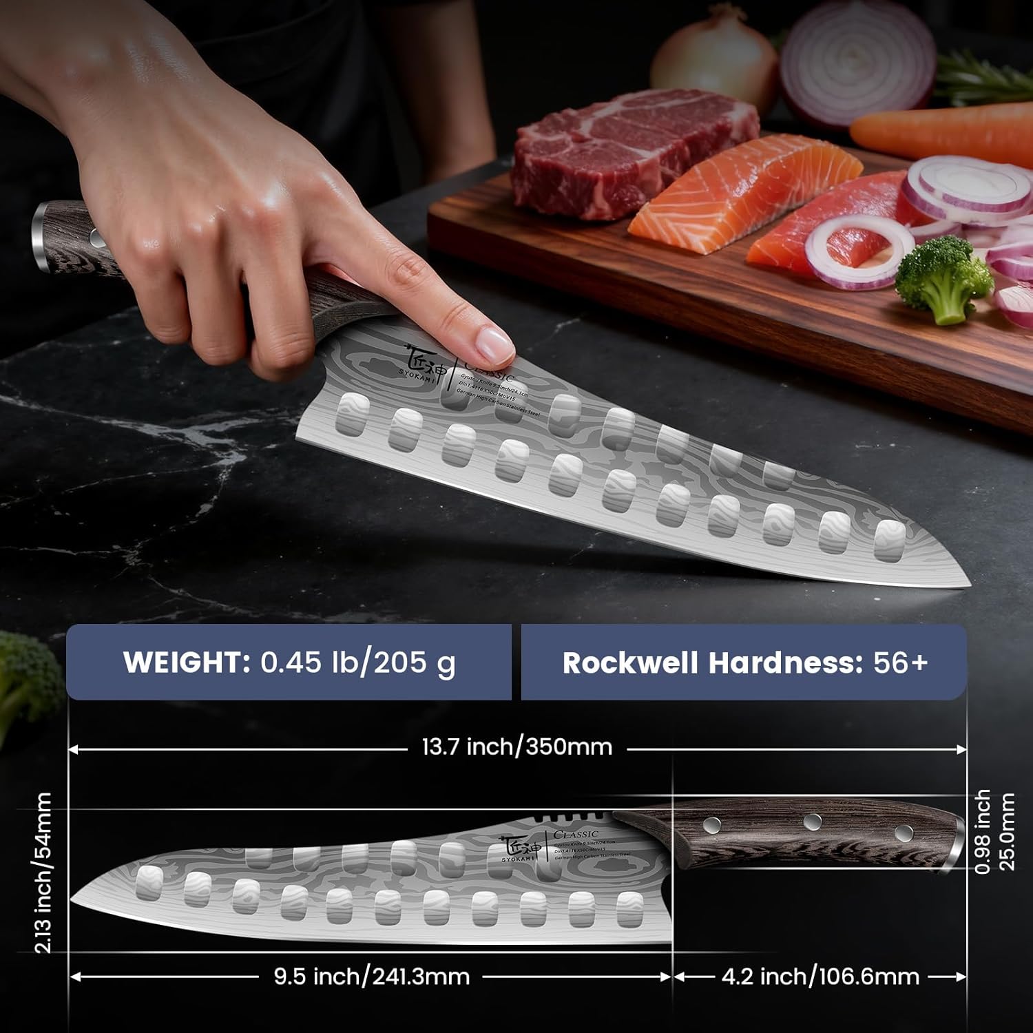 Gyutou Chef Knife, 9.5 Inch Japanese Style Multi-purpose Kitchen Knife, Ultra Sharp Durable Professional-grade for Slicing, Chopping, Dicing, Ergonomic Anti-slip Handle, Trusted by chefs