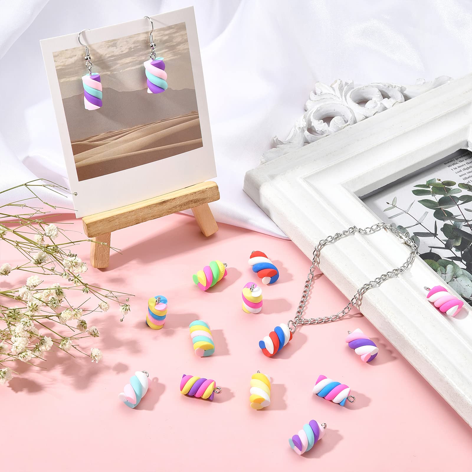Cheriswelry 40 stuks kleurrijke polymeer klei voedsel hangers lolly ijs lolly snoep slijm bedels met sleutelsluitingen en springringen voor sleutelhanger sieraden maken