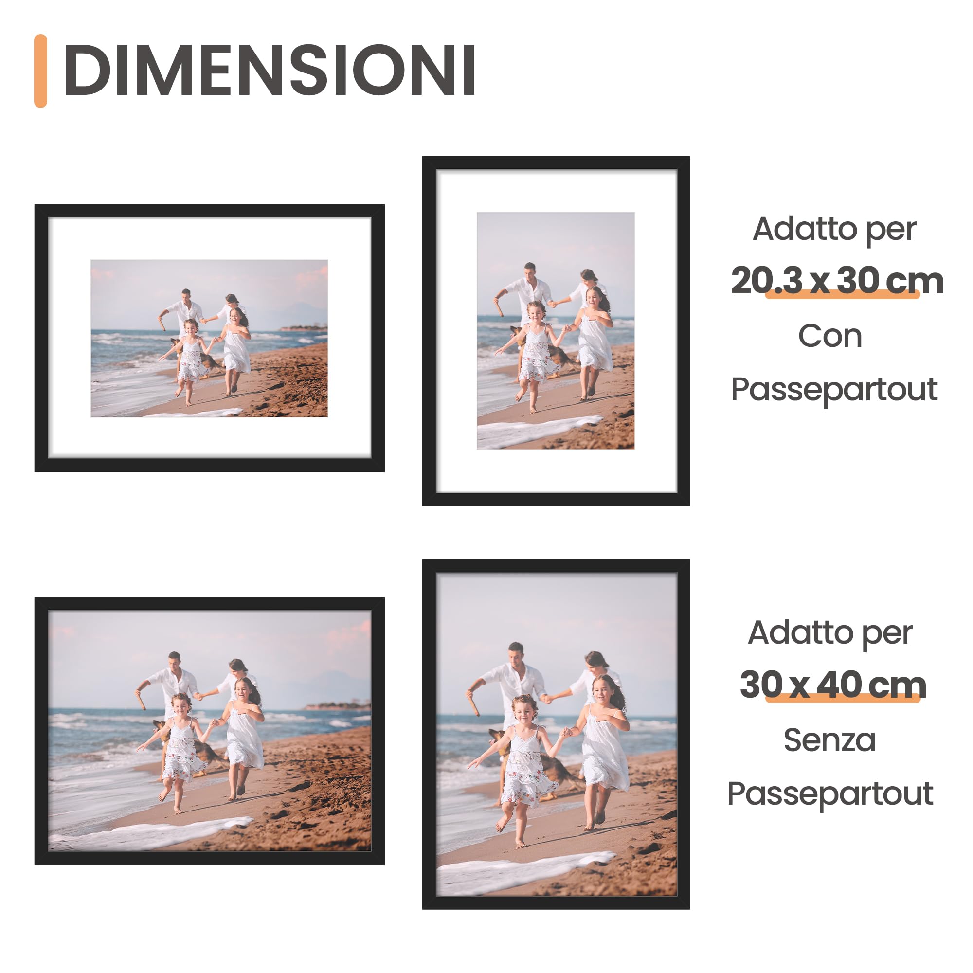 upsimples Cornice 30x40, Confezione da 3 Cornici portafoto Nere, Formato 40x30 cm, Con Supporto Orientamento Orizzontale o Verticale, Cornici per Ppuzzle, Parete, Poster, Diploma Universitario