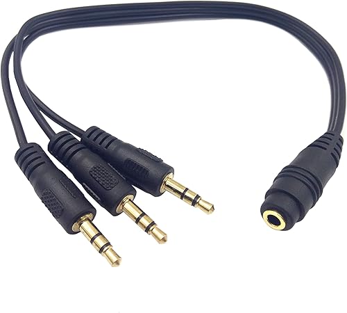 Qaoquda Cable divisor de audio estéreo de 0.138 in, chapado en oro de 0.138 in (1/8 pulgadas), TRS hembra a conector estéreo macho de 0.118 x 0.138