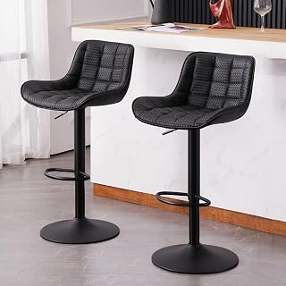 YOUNUOKE Black Bar Stools Set of 2 Modern Upholstered Counter Height Barstools with Back Adjustable Swivel Bar Stool PU Le... Price In India