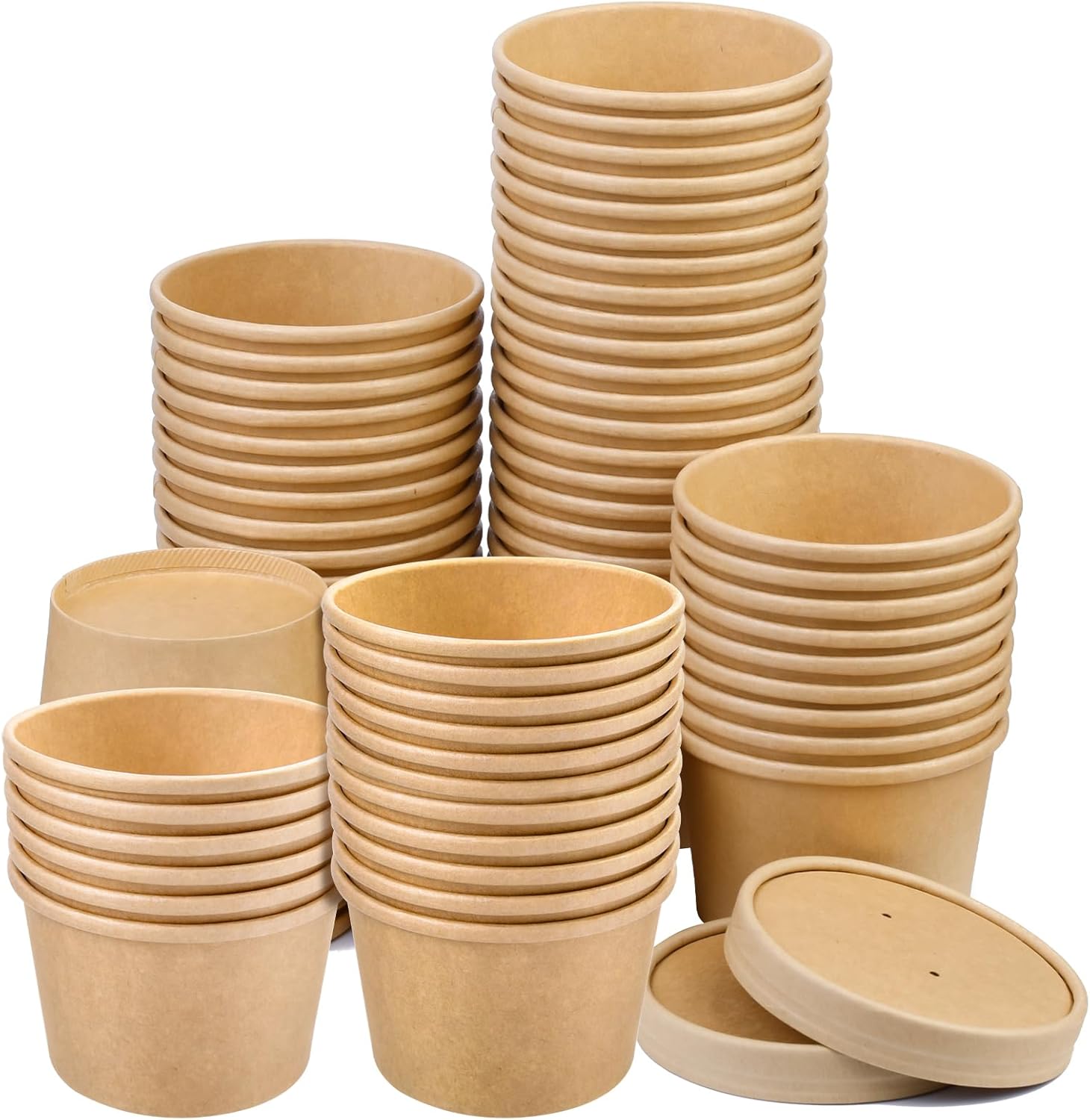 8 oz 75 Pack Paper Soup Containers with Lids, Ice Cream Cups, Disposable Paper Food Containers with Vented Lid, Snack Bowls for Party Treat, Travel, Picnic, Great for Hot Soup,Ice Cream,Dessert