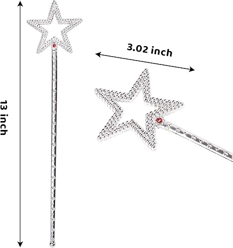 Miniatura 7 de JOYIN Paquete de 12 varitas de estrella varitas de ángel de princesa plateadas de 13 pulgadas varitas de hadas para Halloween niñas y niños
