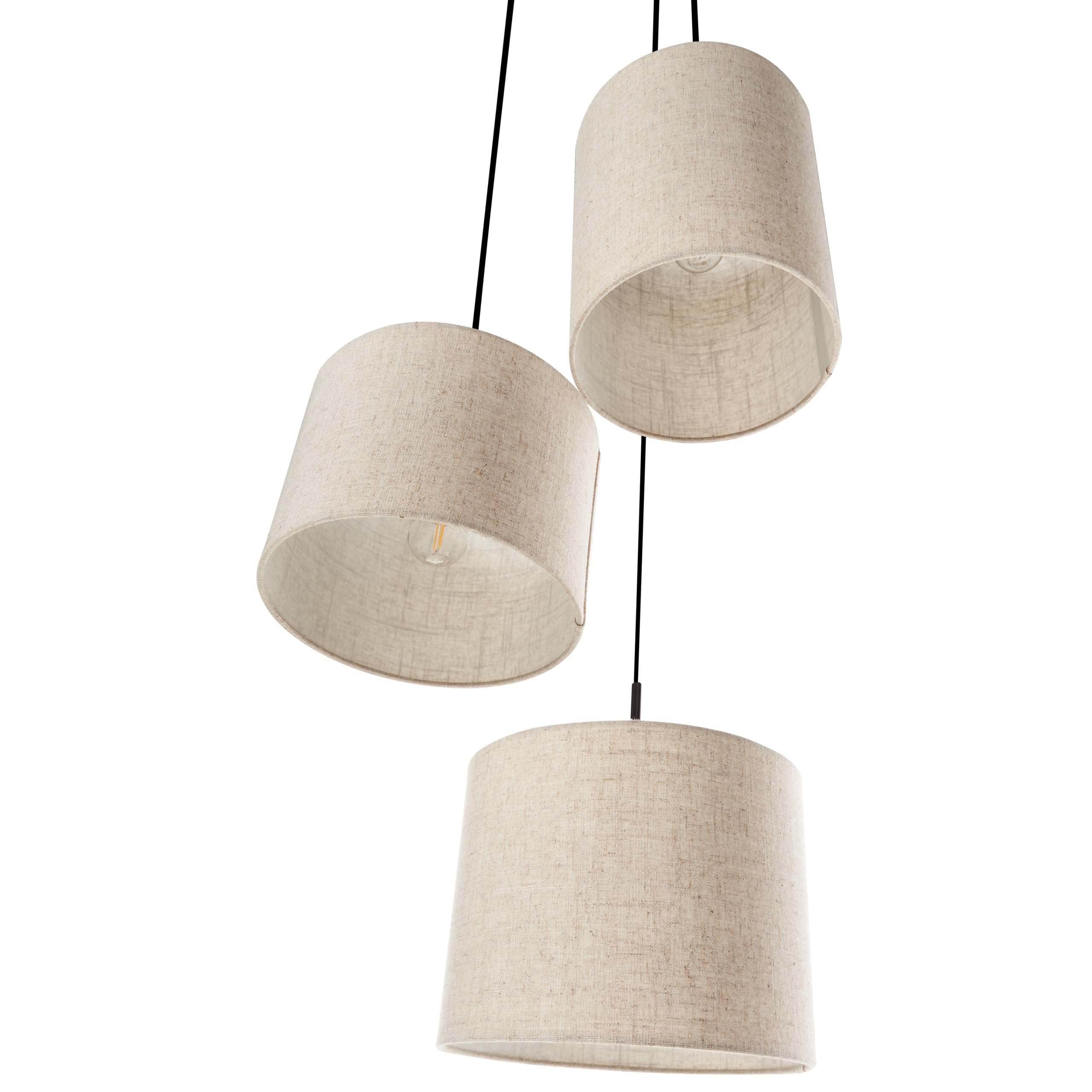 Beliani Hängelampe Leinen Stoffschirm helles Beige 3-flammig Trommelform modern Parguaza