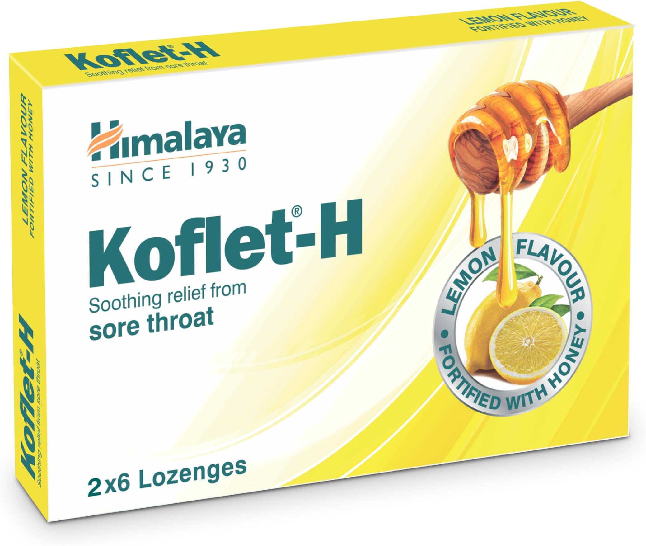 Koflet H Lozenges, Soothes Sore Throat with Great Taste, Honey and Herbs; Pack of 12 Lozenges; Delicious Taste- LEMON FLAVOR