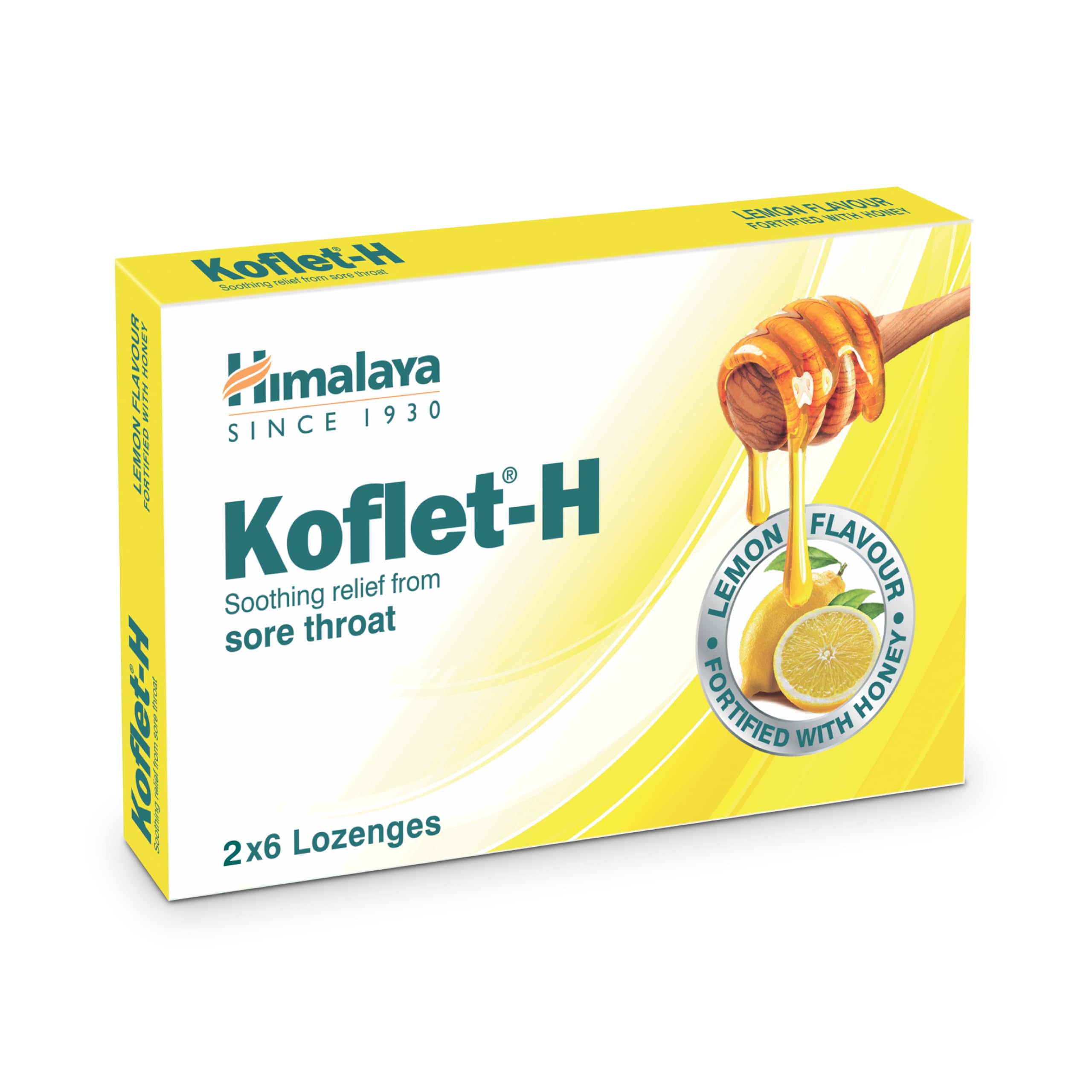 Himalaya Koflet H Lozenges, Soothes Sore Throat with Great Taste, Honey and Herbs; Pack of 12 Lozenges; Delicious Taste- LEMON FLAVOR