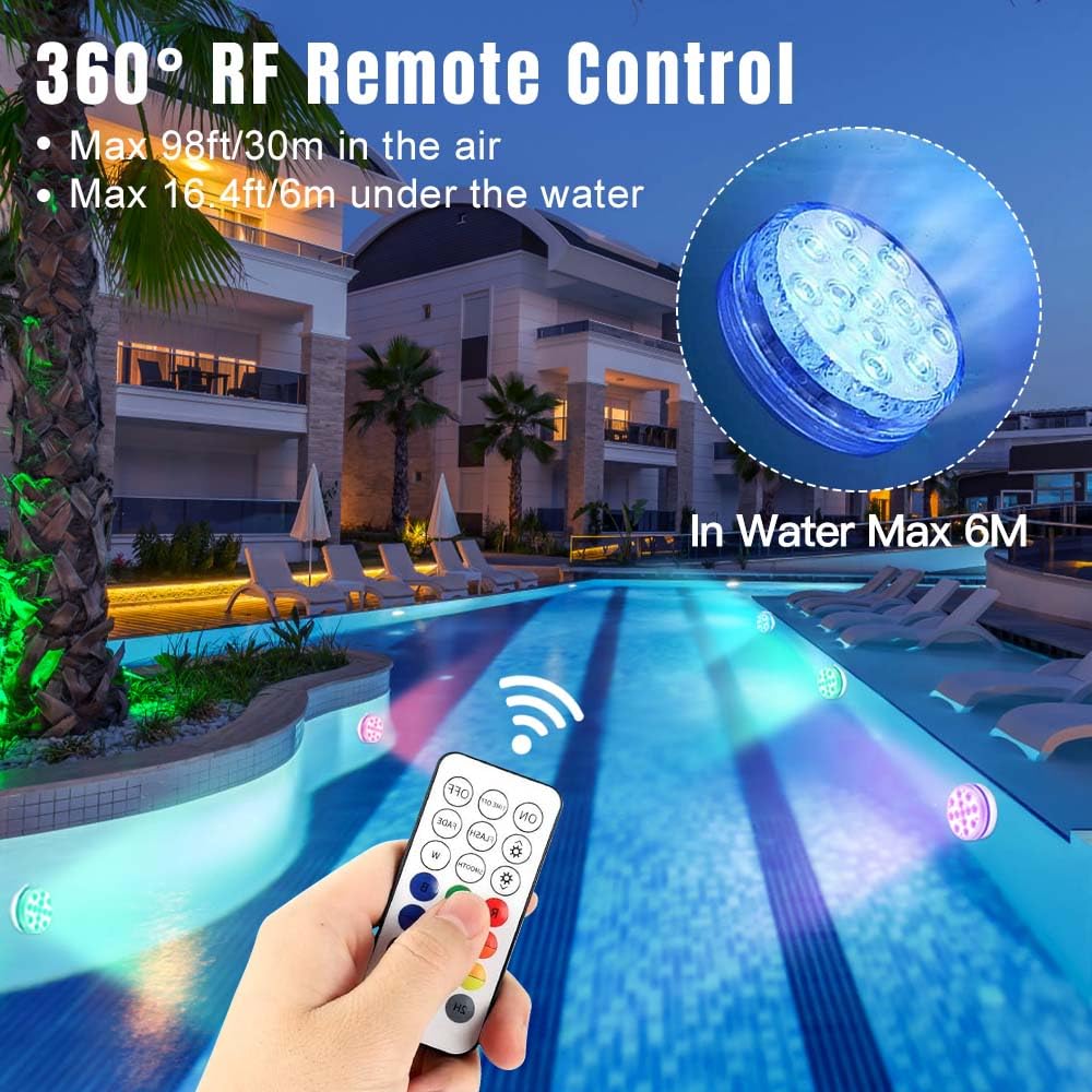 4 Pezzi Luci per Piscina,16 Colori Piscina IP68 Impermeabile LED, Immersione Subacquea Candele Subacquea Light con 2 Telecomando per Vasca da Bagno, Acquario, La Cerimonia Nuziale,Partito