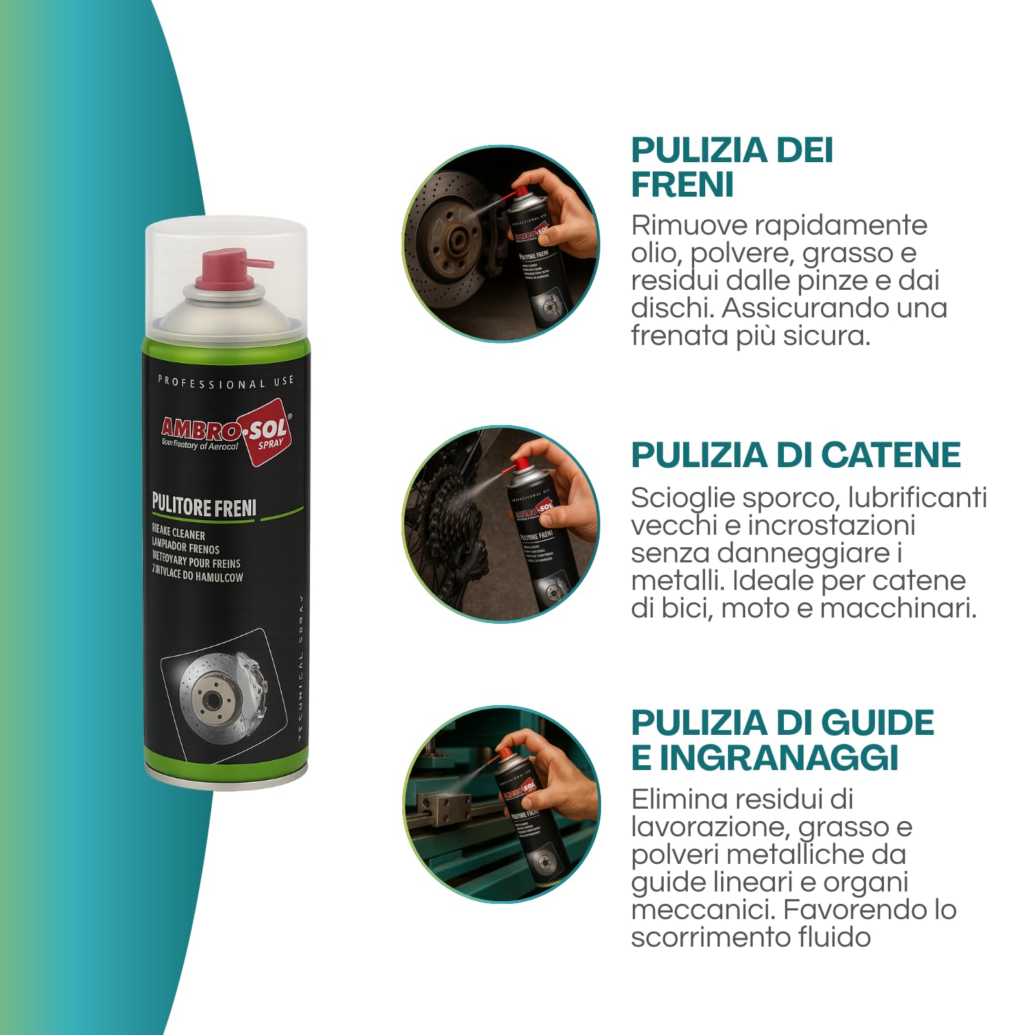 Bomboletta Pulitore per Freni Spray 500ml detergente per la pulizia e sgrassatura delle parti meccaniche durante i lavori di manutenzione e di riparazione della tua bici auto e moto, Made in Italy (5)