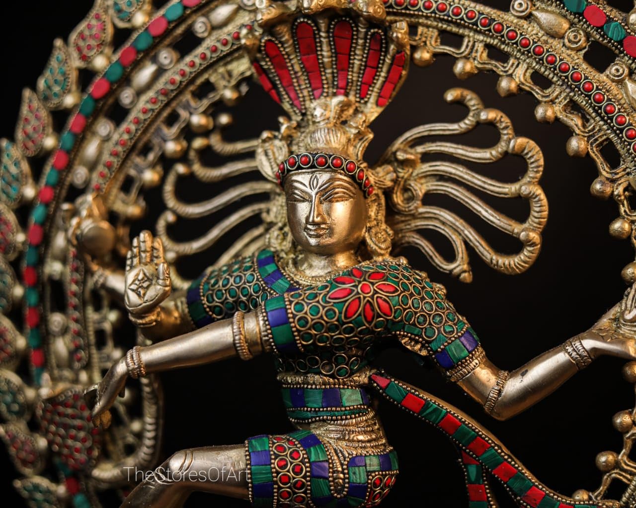 Statua Nataraja in ottone grande con mosaico in pietra, 56 cm grande dimensione ottone danzante Shiva Natraj statua, Shiva danzante | Ideale per la decorazione della casa | Lord Shiva in danza cosmica