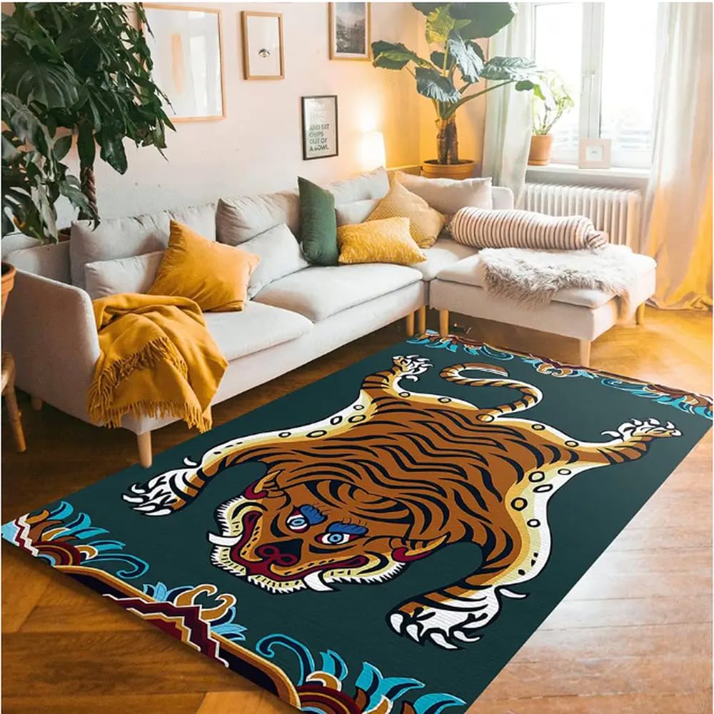 Tapis tigre tibétain 60x90cm floral coloré vintage sol