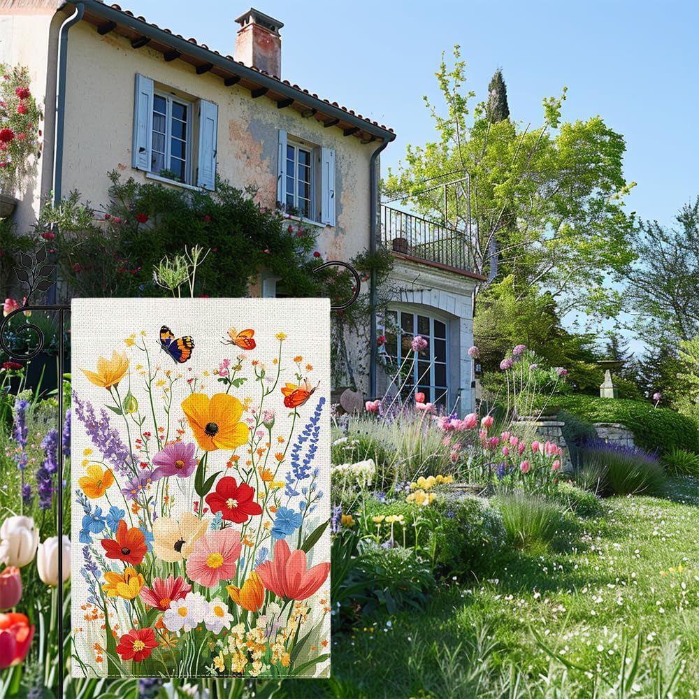 Spring Floral Garden Flag Colorful Flower Wildflowers Welcome Yard Outdoor Flag Double Sided 12x18 Inch - Image 8