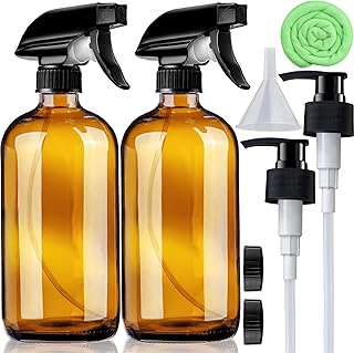 Amber Glass Spray Bottles 16 oz Pump Bottle (2 Pack) Refillable Cosmetic Containers Brown Mist & Stream Mister for Essenti...