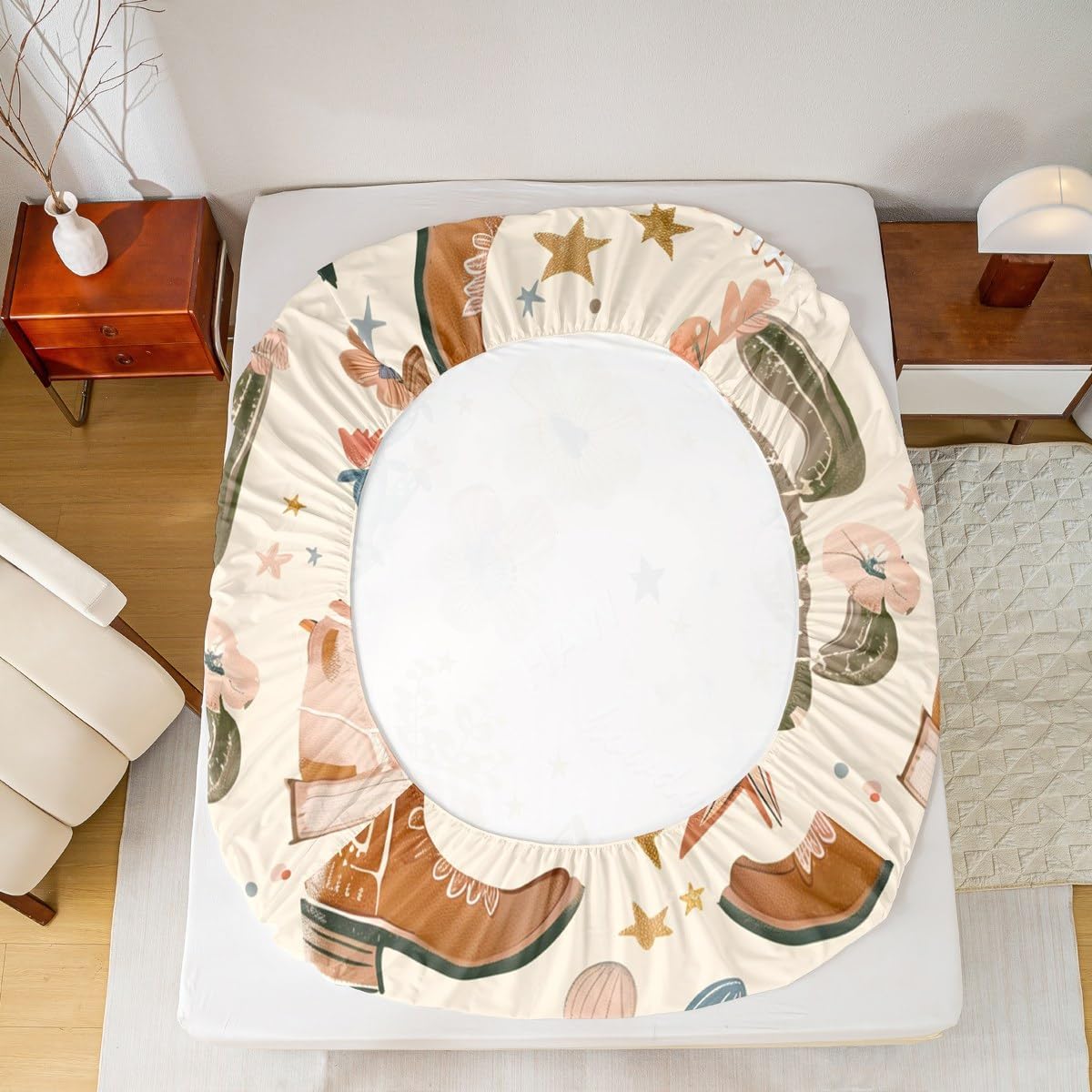 Manfei Cowboy Sheet Set Twin Size, Cowboy Boots Bedding Set for Kids Girls Bedroom Decor, Wild West Cactus Flower Cowgirl Bed Sheet Set 3pcs with Fitted Sheet + Flat Sheet + 1 Pillowcase - Image 5