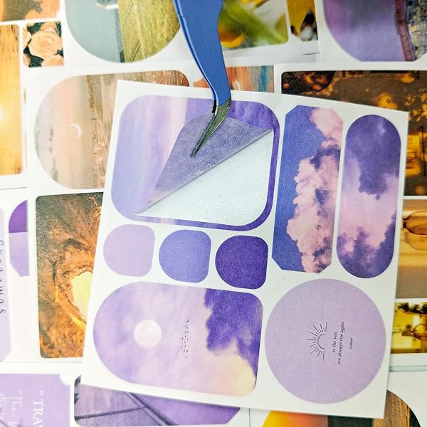 Scrapbook Journaling Zubehör Stickers Set,80 Stück INS Style Landscape Theme Washi Stickers Zubehör for Scrapbooking,Junk Journal,Planner,Diary,Notebook,Painting,Photo Frame(The Wind at the Crossroad - 5