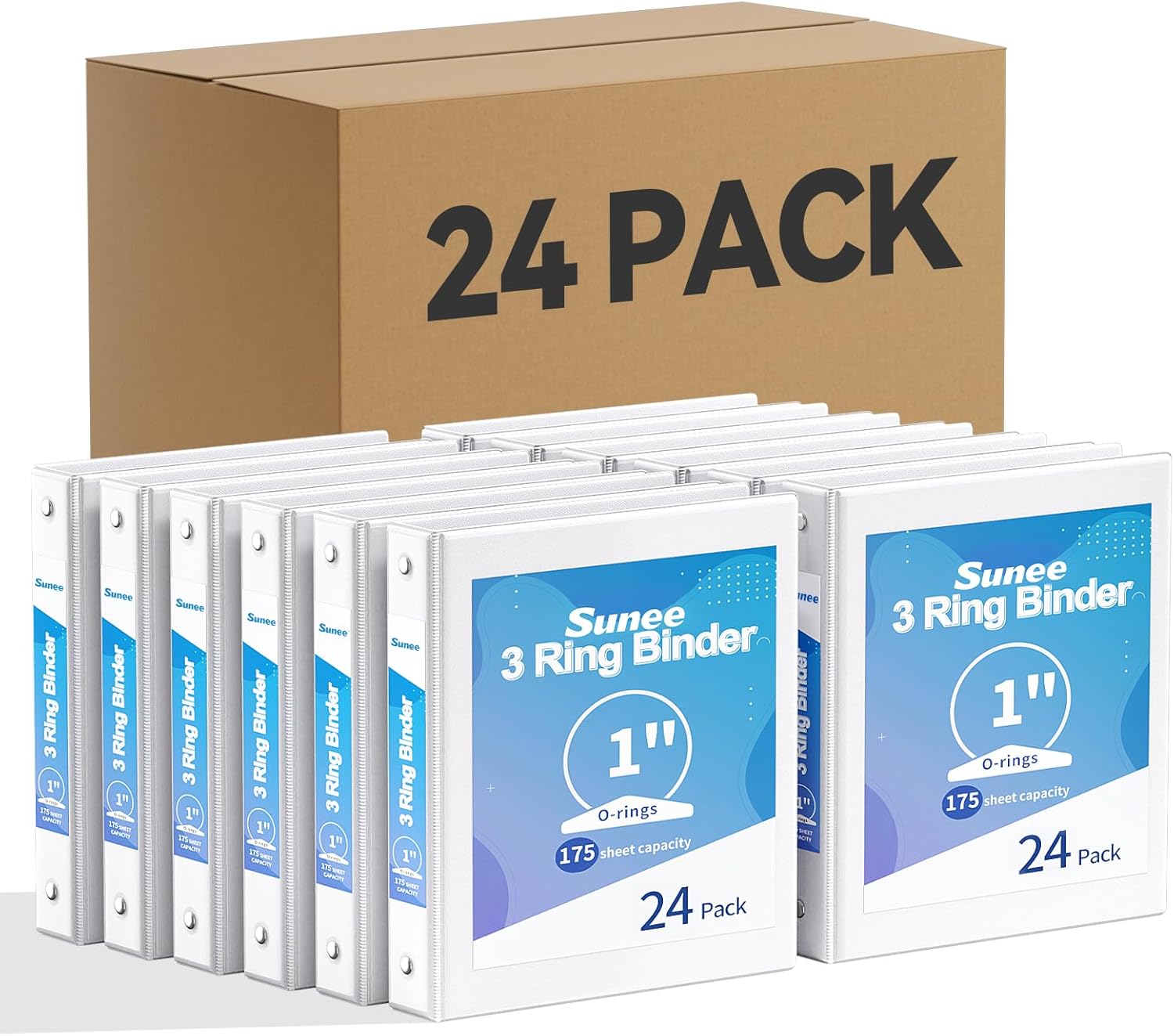 SUNEE 3 Ring Binders 1 Inch 12 Pack, Clear View Three Ring PVC-Free (Fit 8.5x11 Inches) for School or Office Supplies, Black