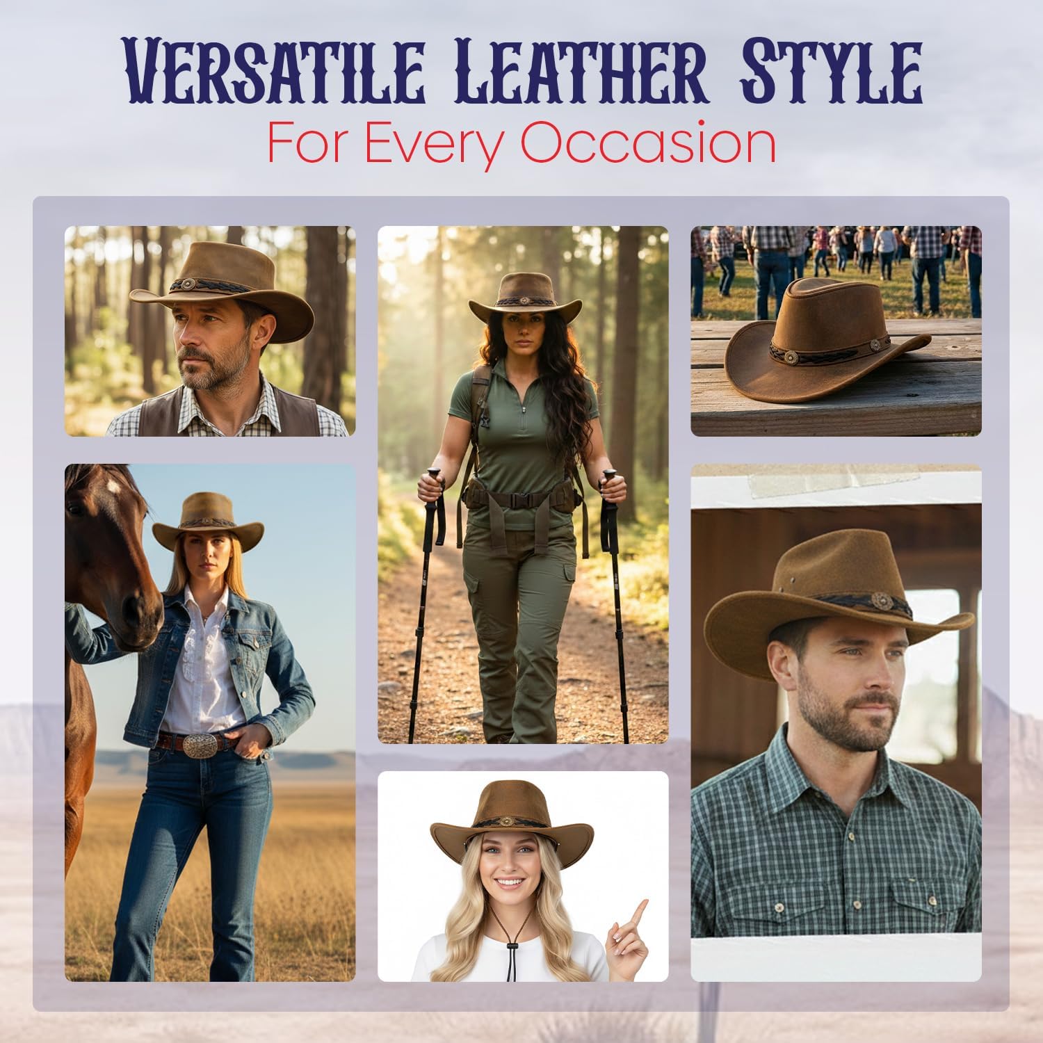 Equine Care Leather Cowboy Hat for Men & Women – Western Rancher Hat with Shapeable Wide Brim & Chin Strap