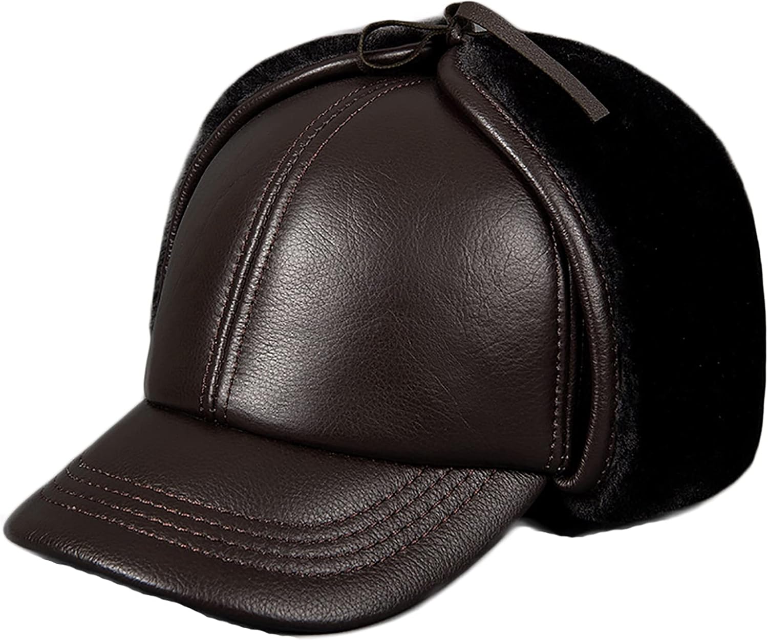 Winter Hats,Bomber Hat Unisex Aviator Cap Waterproof Leather Baseball Cap Winter Bomber Hat Keep Warm,Brown-7 1/4-7 3/8