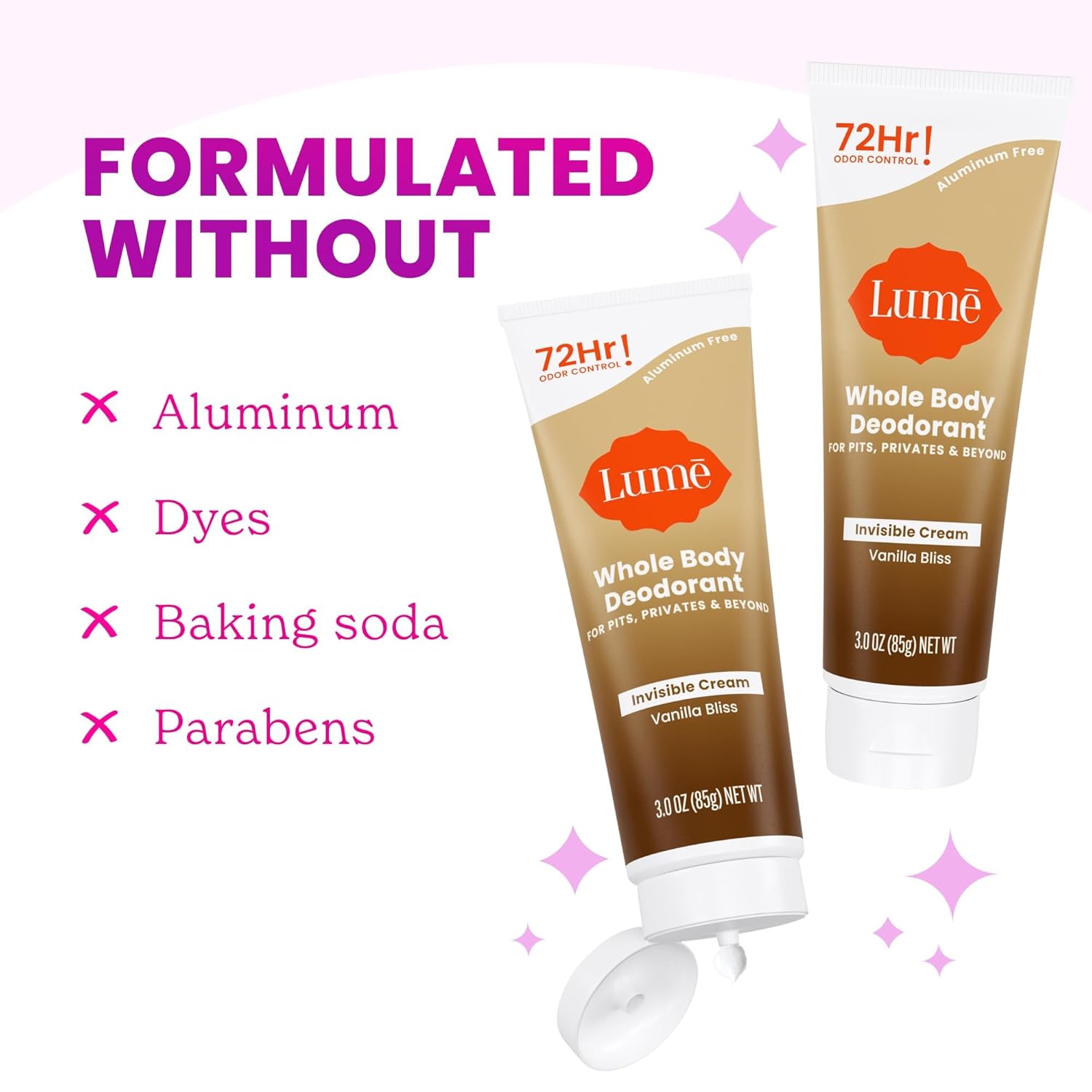 Lume Whole Body Deodorant - Invisible Cream Tube - 72 Hour Odor Control - Doctor Developed - Aluminum Free, Baking Soda Free and Skin Loving - 3.0 Ounce (Vanilla Bliss) - Image 6