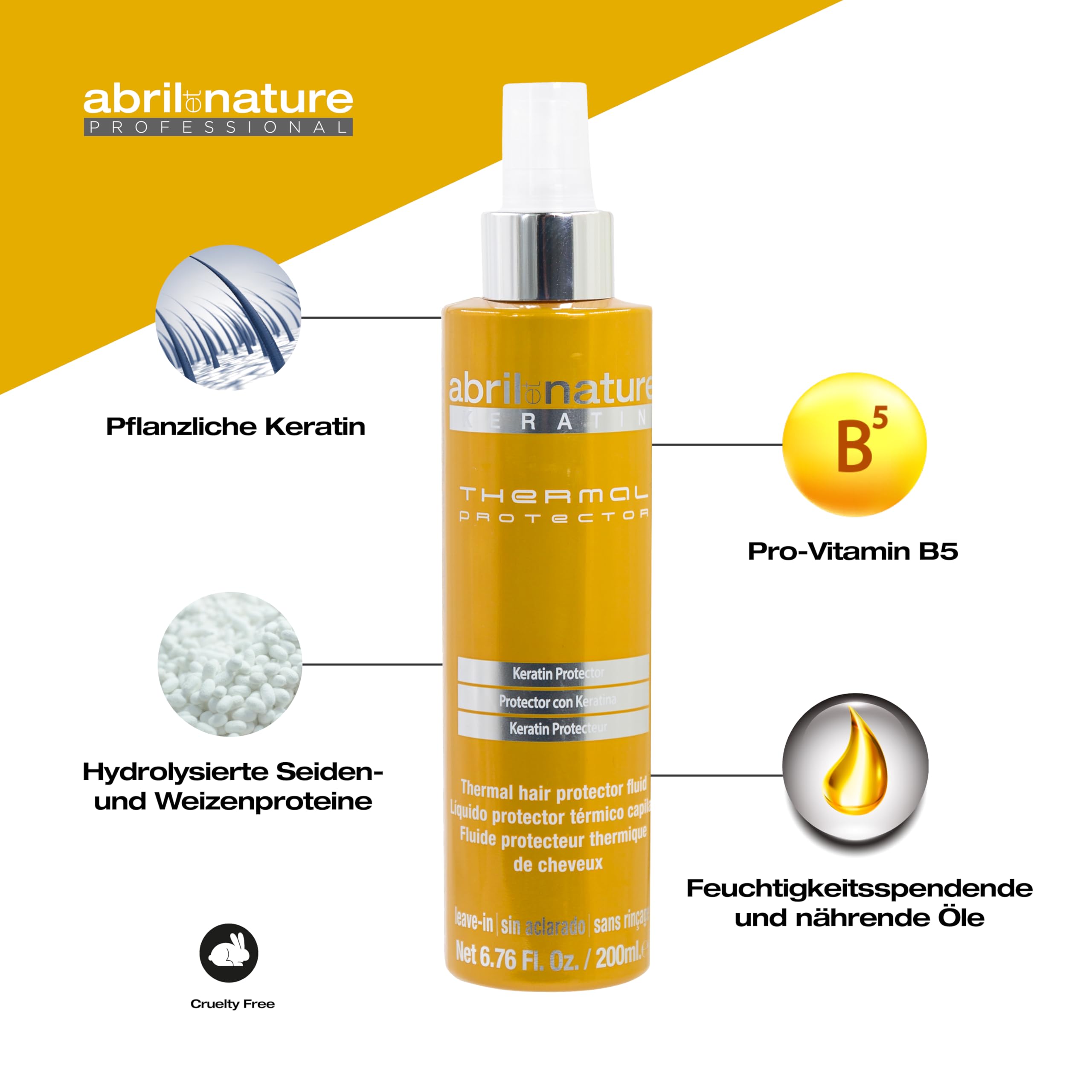 abril et nature - Hitzeschutz und reparierendes Keratin - Für alle Haartypen - Schützt das Haar vor Glätteisen und Föhnen - Mit Keratin - Hydriertes und weiches Haar - 200 ml