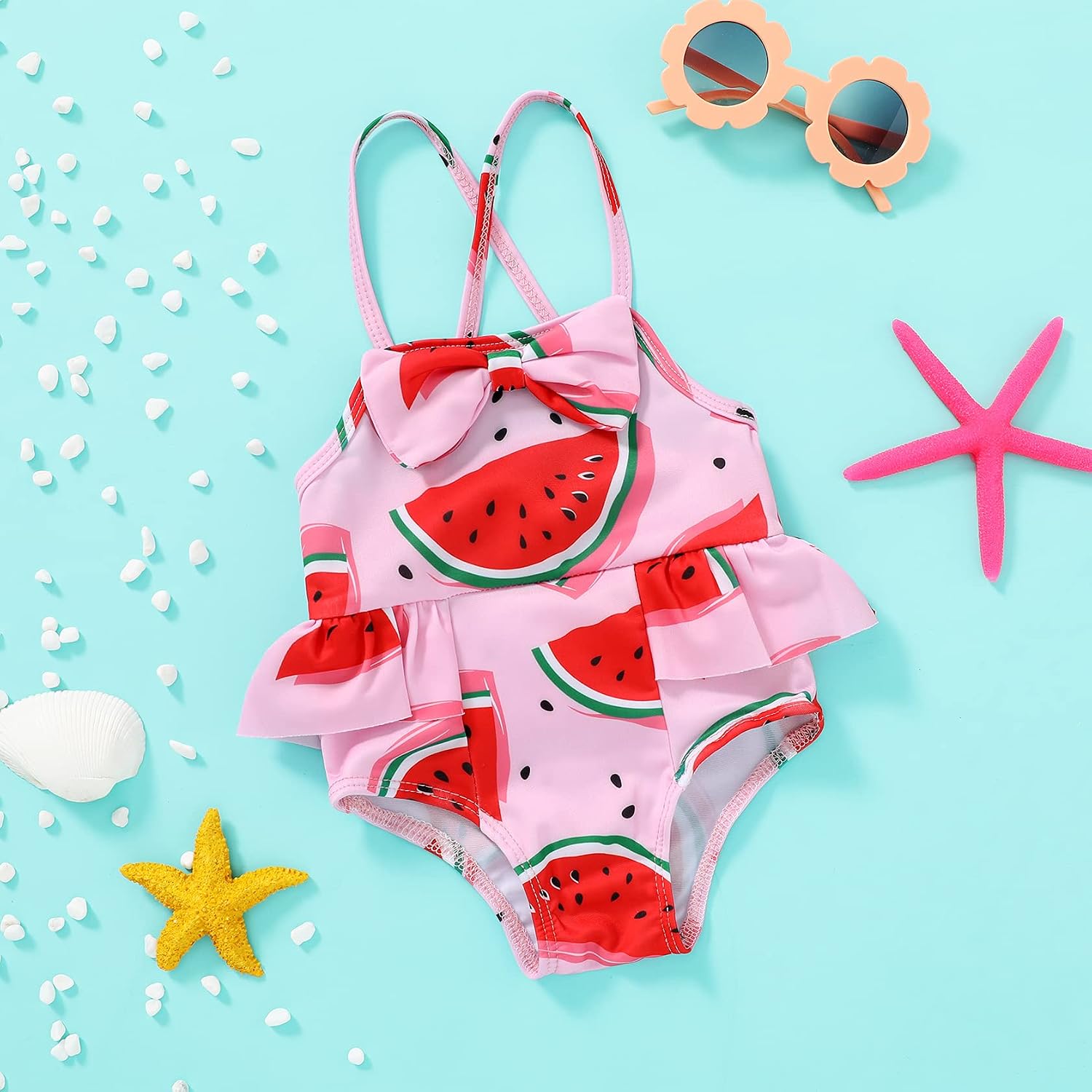 Baby Girl Watermelon Bathing Suit Dinosaur Lemon Backless Infant Swimsuit Halter Ruffle Swimwear