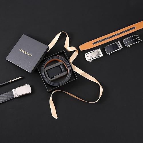 Miniatura 7 de GAEKEAO Cinturón de cuero para hombre de 1 38 pulgadas Cinturón de trinquete con hebilla microajustable para hombre recortado para adaptarse a