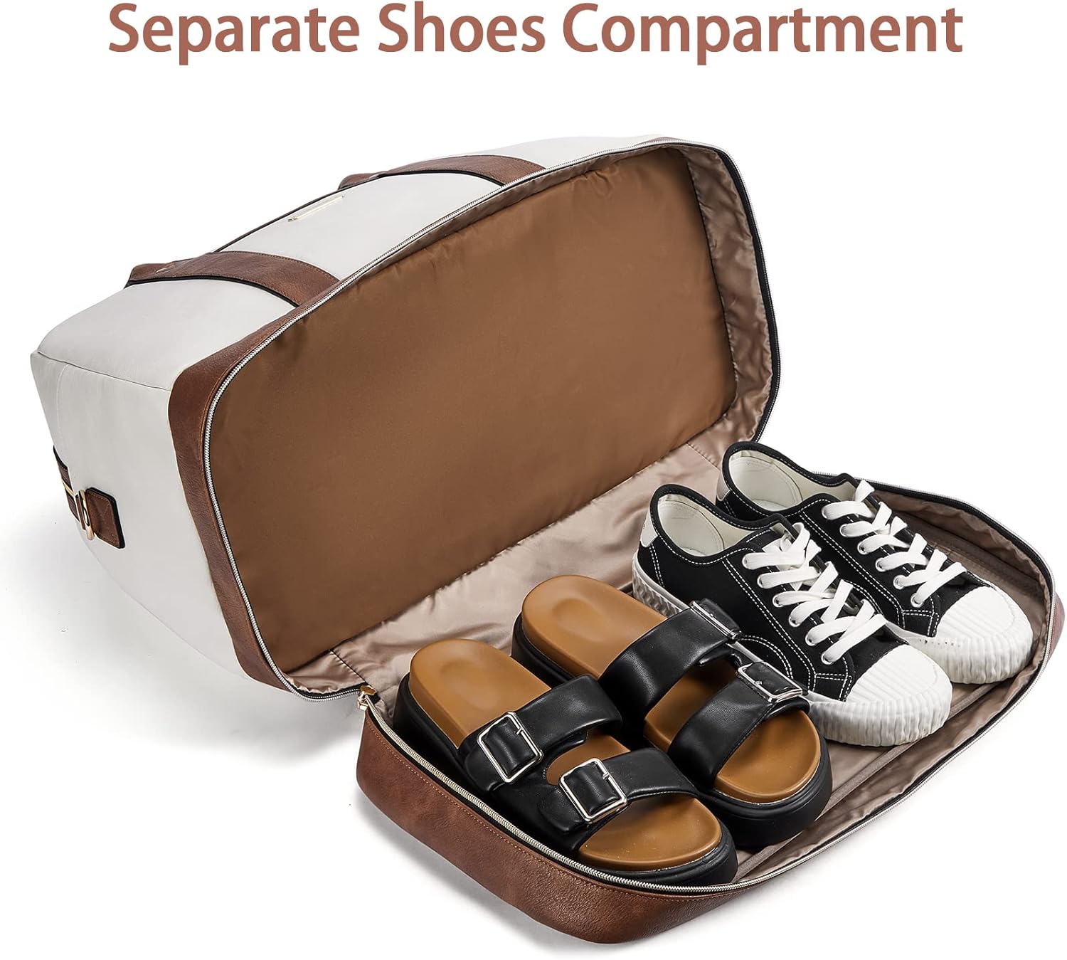 BOSTANTEN Weekender Bags for Women Leather Travel Duffel Overnight Bag Large Duffle with Shoe Compartment &Trolley Sleeve - Image 5