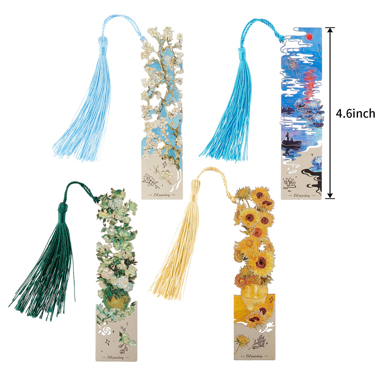 ZOUIQSS Metal Bookmarks with Tassel Golden Hollow Bookmark Van Gogh Oil Painting Theme Book Mark Bookmarks for Book Lovers Writers Readers Men Women,4 Pieces,Style4 - Image 2