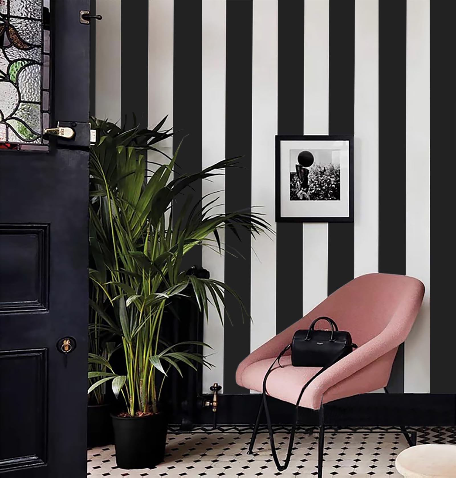 Cohoo Home Black and White Wallpaper Peel and Stick Striped Contact Paper for Cabinets Black and White Contact Paper Modern Self-Adhesive Removable Wallpaper Bedroom Bathroom Waterproof 118inL 18inW