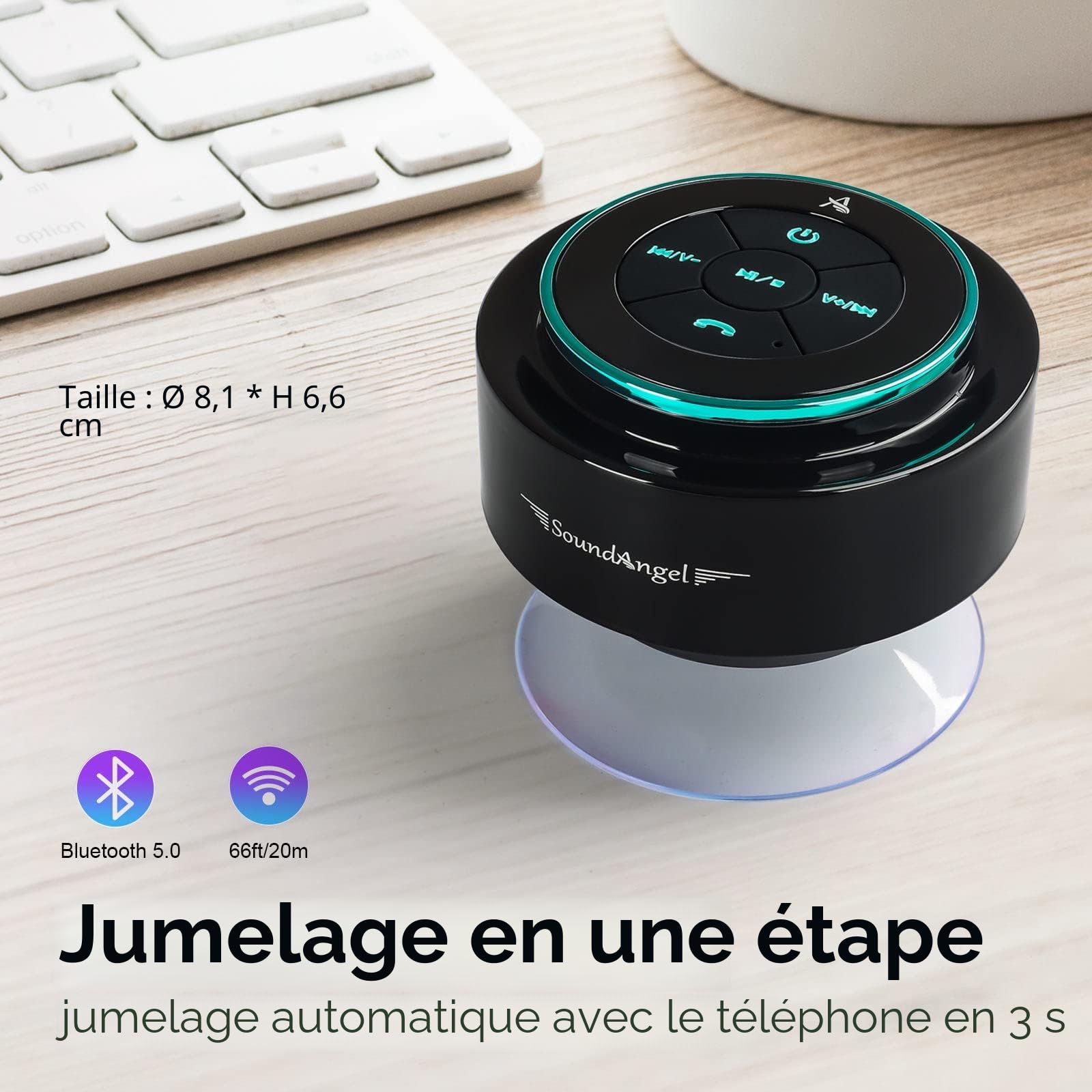Xleader Mini Enceinte Bluetooth Salle De Bain IPX7 Certified Waterproof Enceinte Portable Bluetooth Speaker avec Micro Et Ventouse pour La Salle De Bain,Cadeaux électroniques pour Homme Femme