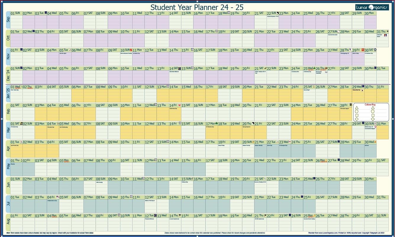 LunarOrganics Student Academic Year Wall Planner 2024-2025