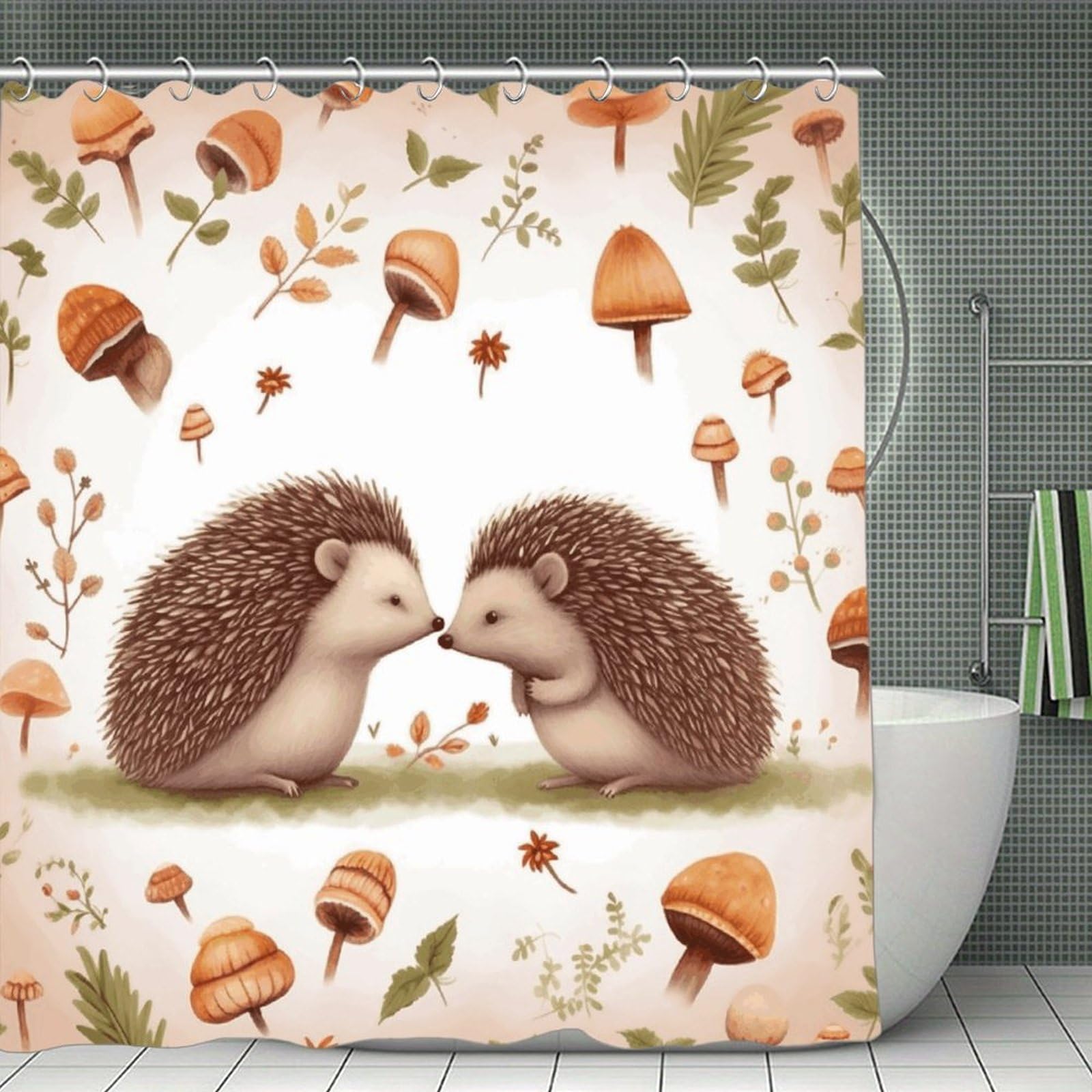 VstaDank Nature Lovely Hedgehog Lovers Shower Curtain Waterproof Bathroom Curtain with Hooks Luxury Weighted Bath Curtains for Bathtubs Showers Room Dividers Decorative Shower Curtains 71x71 in