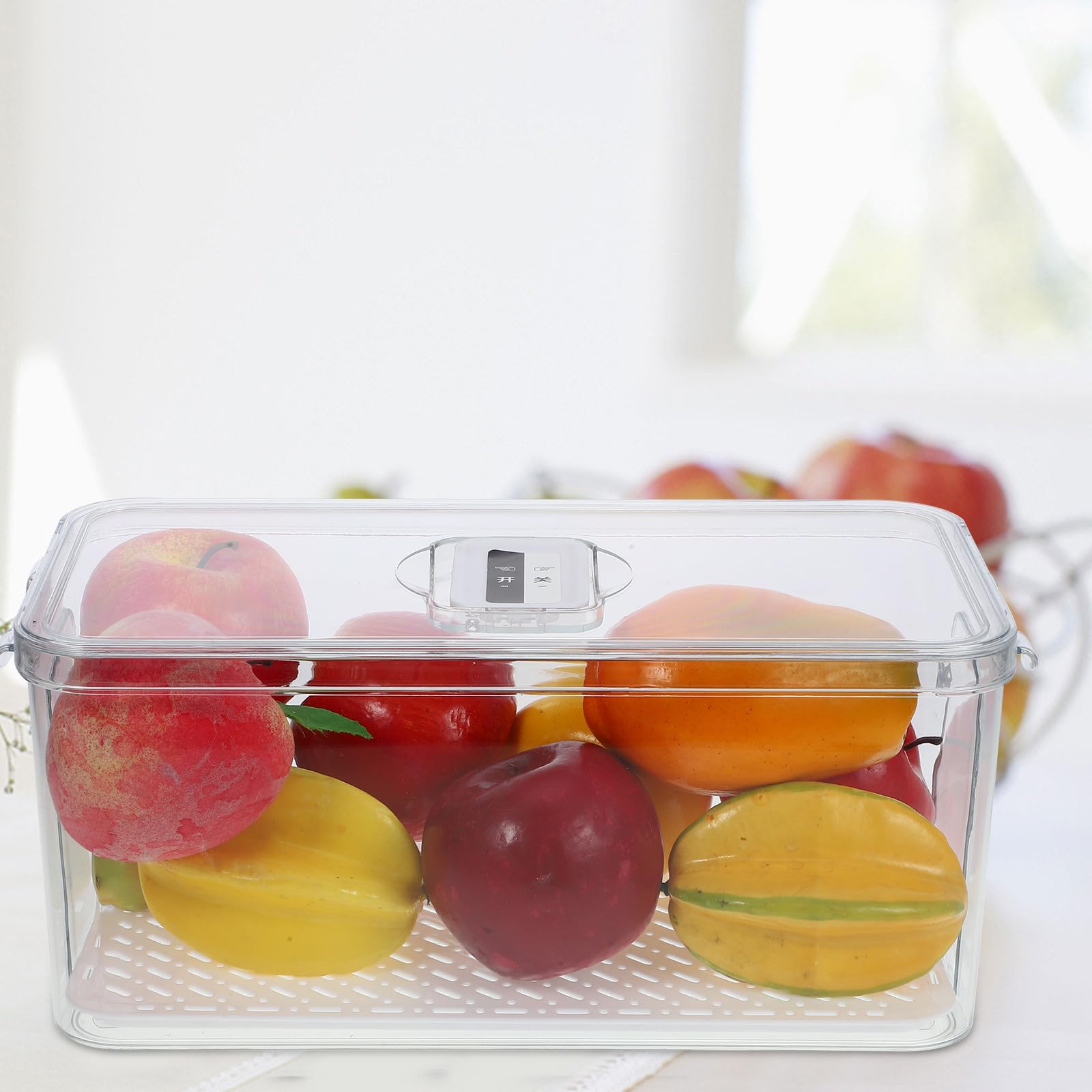Caja de Almacenamiento para Refrigerador con Tapa Hermética y Bandeja de Drenaje Extraíble Organizador Apilable para Frutas y Verduras Contenedor Transparente de Gran Reutilizable