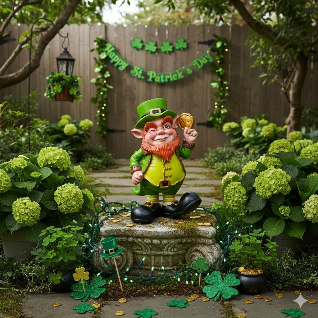 Fun Express Leprechaun Figurine Garden Statue for St Patricks Day Decorations Outdoor - 11.5 Inch Hand-Painted Irish Decor | Weather-Resistant Resin for Yard, Porch & Holiday Display