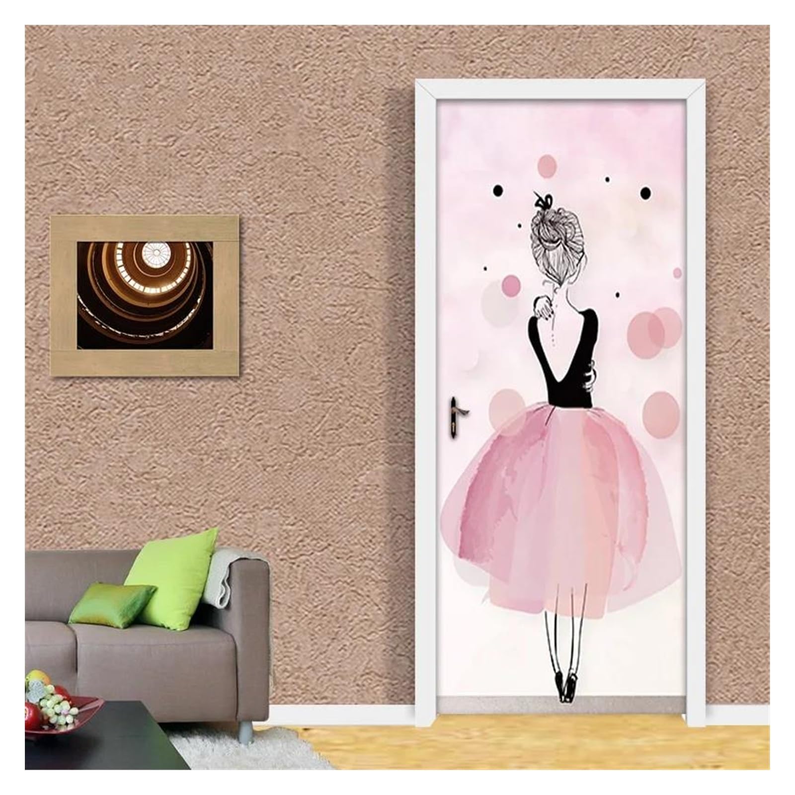 Autocollant de porte rose ballet fille étanche et adhésif 95x215