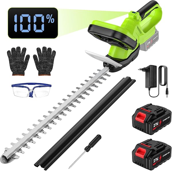 Taille-haie batterie lame double action 55 cm, coupe 15 mm, 2 batteries 3,0 Ah