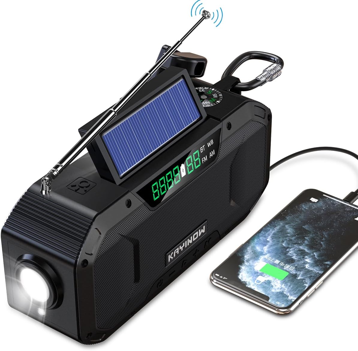 Weather Radio with AM/FM/NOAA,Bluetooth,Hand Crank Emergency Radio,5000mAh Battery Power,IPX5 Waterproof,Portable and Shock-Resistant,Flashlight and SOS for Home Outage Storm Emergencies