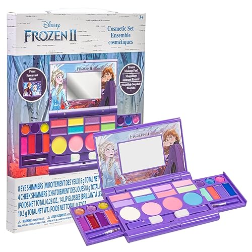 Disney Frozen 2 - Townley Girl - Juego compacto de cosméticos con espejo 22 brillos de labios 4 brillos corporales 6 pinceles colorido portátil